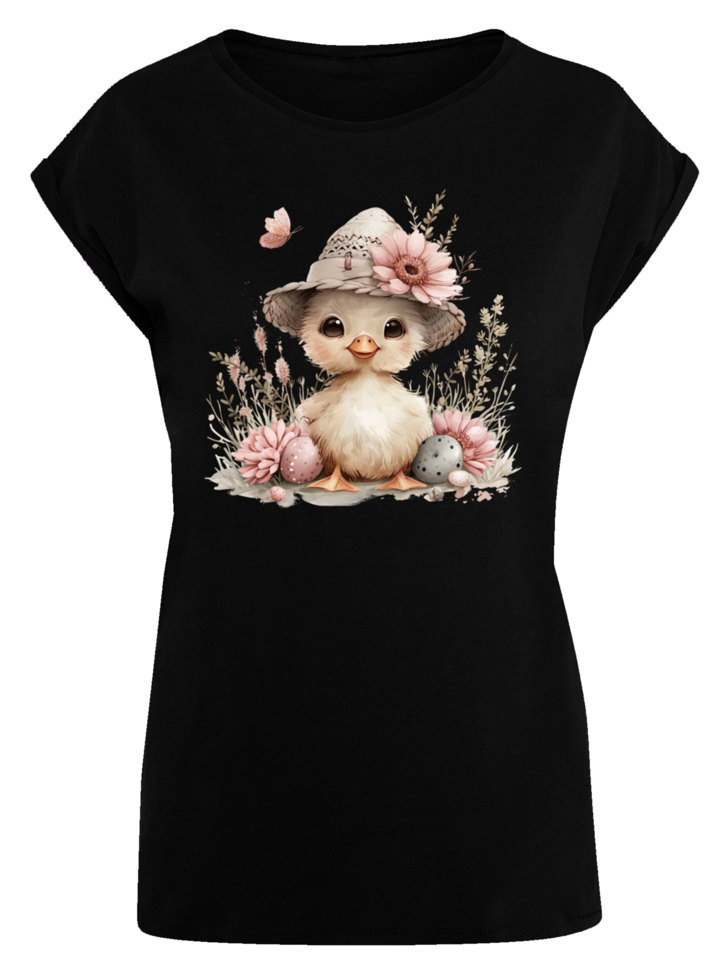 F4NT4STIC Shirt 'Süßes Oster Küken mit Hut' in Zwart: voorkant