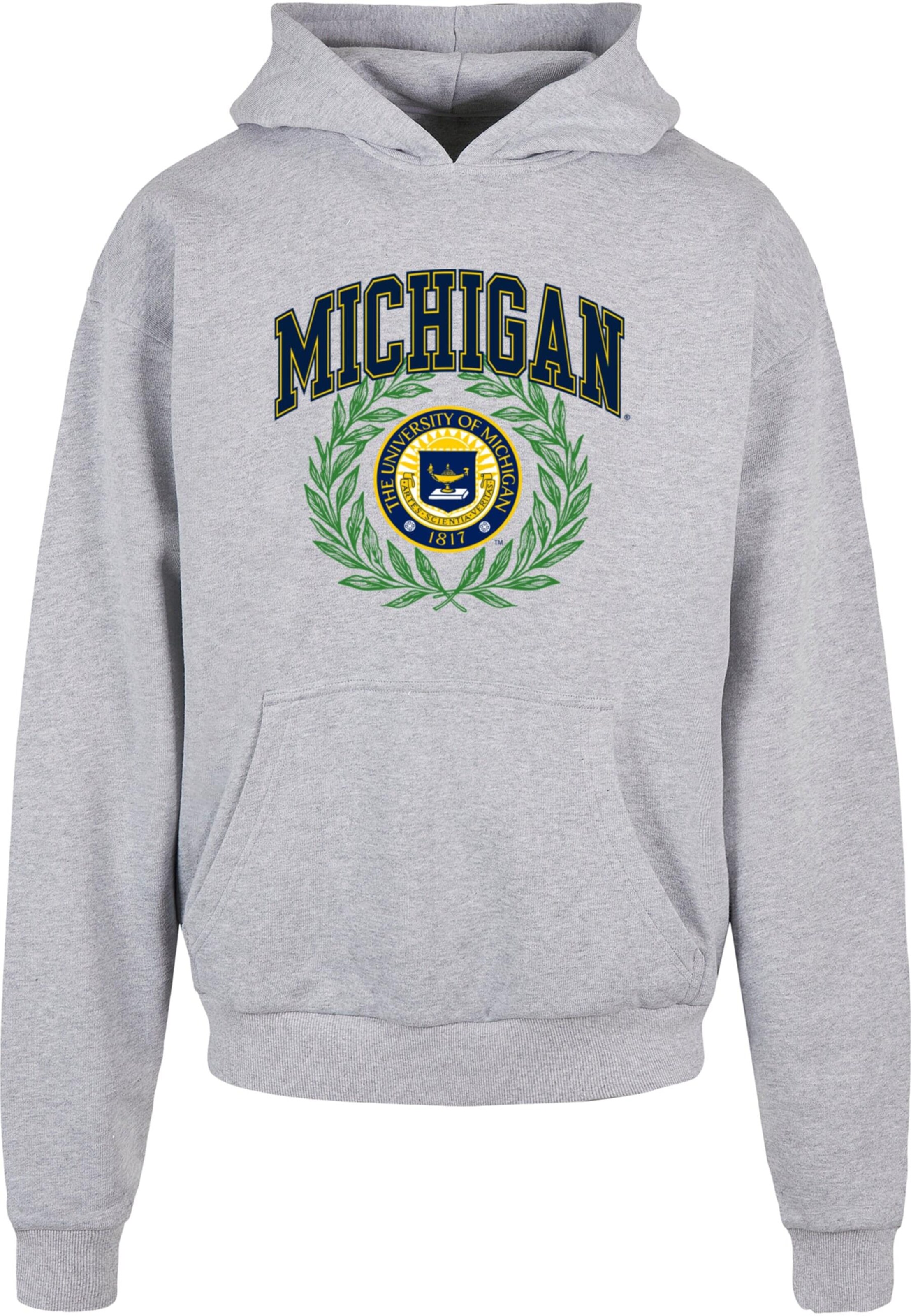 Merchcode Sweatshirt 'Michigan University - Artes Scientia Veritas Ultra' in Grau: Vorderseite