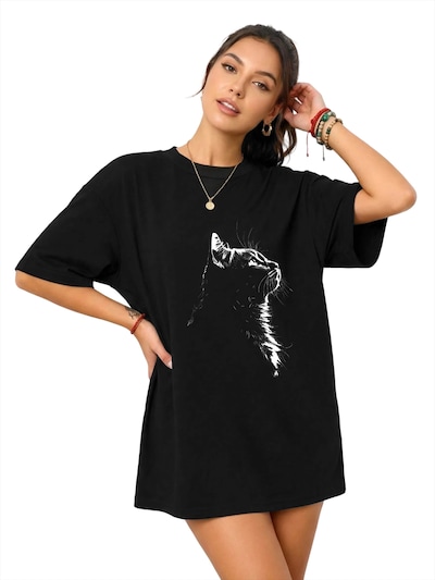 GORHEY Shirt 'Women's Summer Short-Sleeve Shirt with Cat Print Tees' in Black, Item view