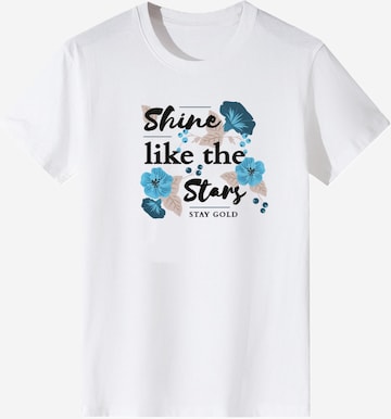 T-shirt 'Women Vintage Blue Flower Shine like the Stars Literary Print T-Shirt' LapaPlus en blanc : devant