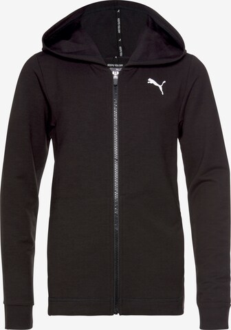 PUMA Athletic Zip-Up Hoodie in Black: front