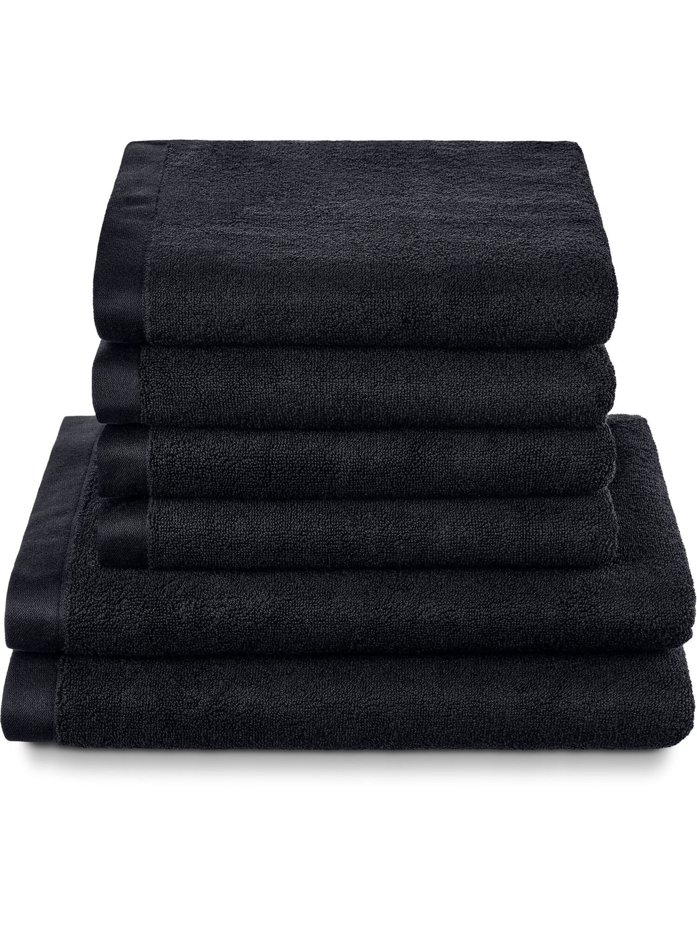 Herzbach home Handdoek 'Deep Black' in Zwart: voorkant