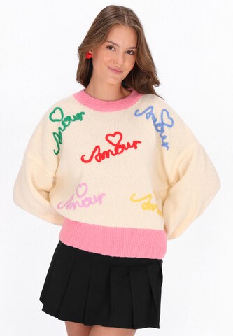 MYMO Υπερμέγεθες πουλόβερ 'Young Fashion' σε λευκό: μπροστά