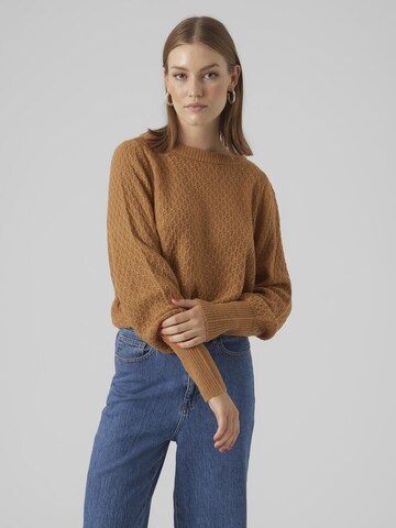 VERO MODA Trui 'WAFFY' in Bruin: voorkant
