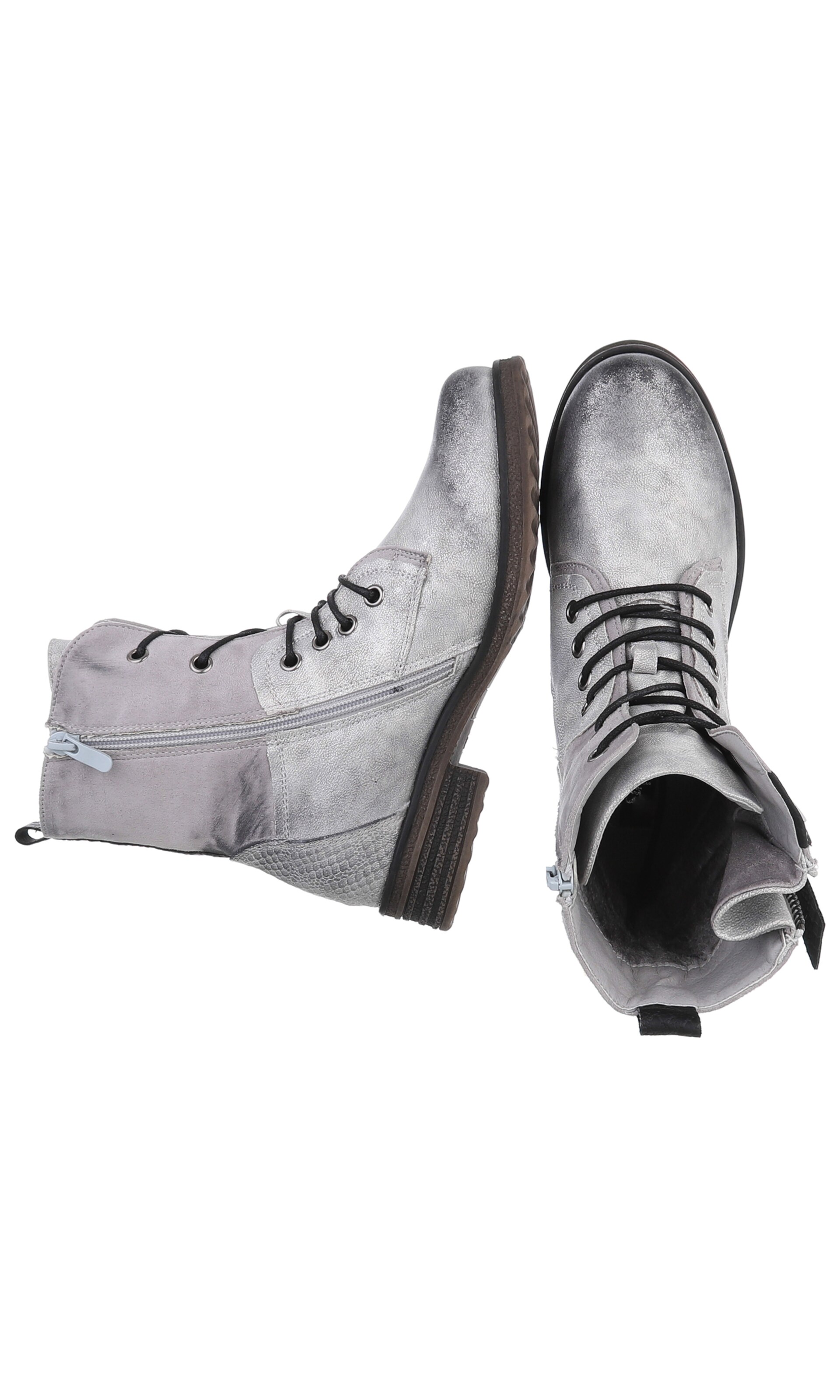 Ital-Design Lace-Up Ankle Boots in Silver