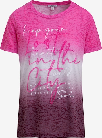 Soccx Ausbrenner-Shirt mit Farbverlauf und Pailletten-Wording in Pink: Vorderseite