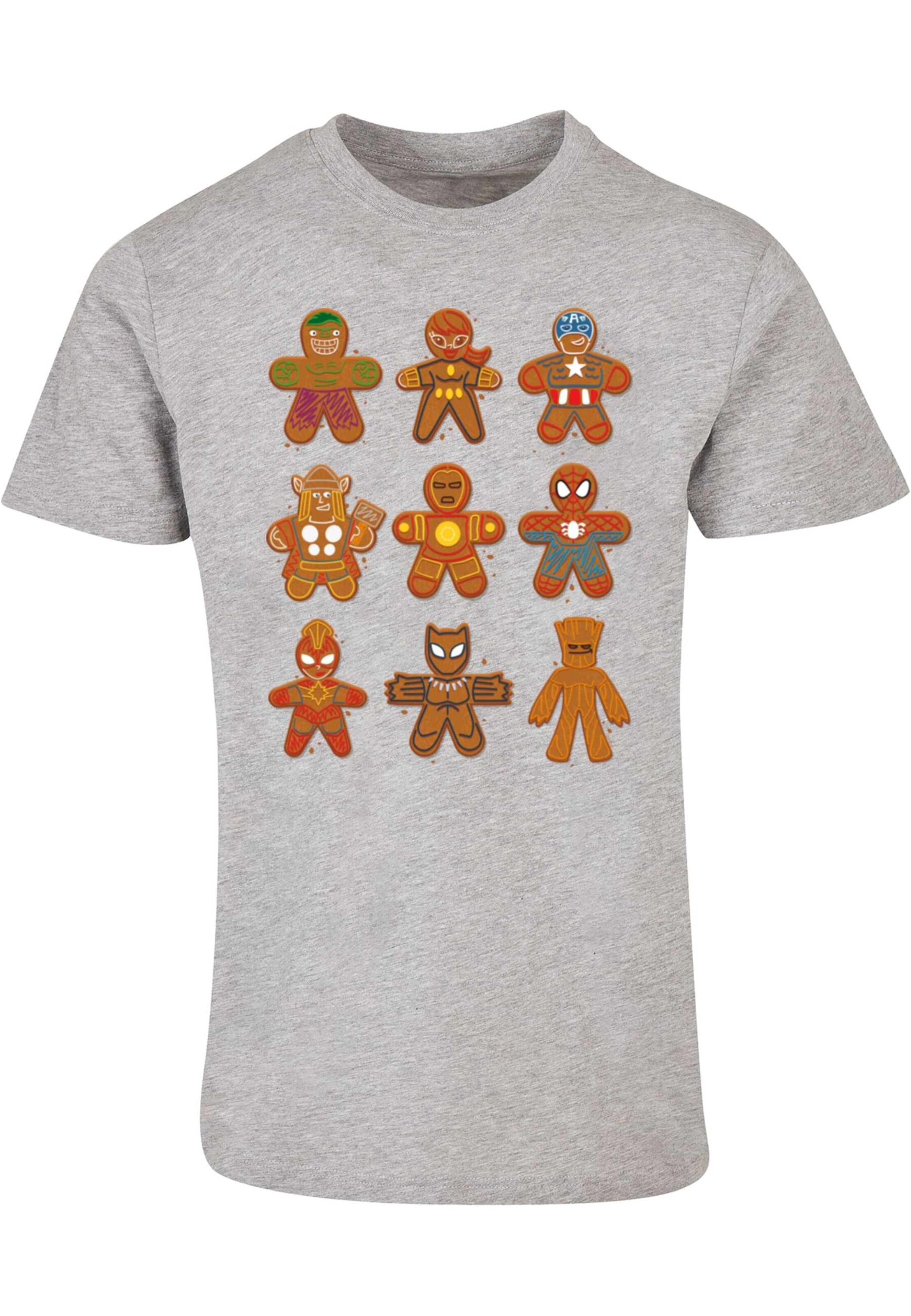 ABSOLUTE CULT Shirt 'Marvel Universe - Christmas Gingerbread Avengers' in Grijs: voorkant