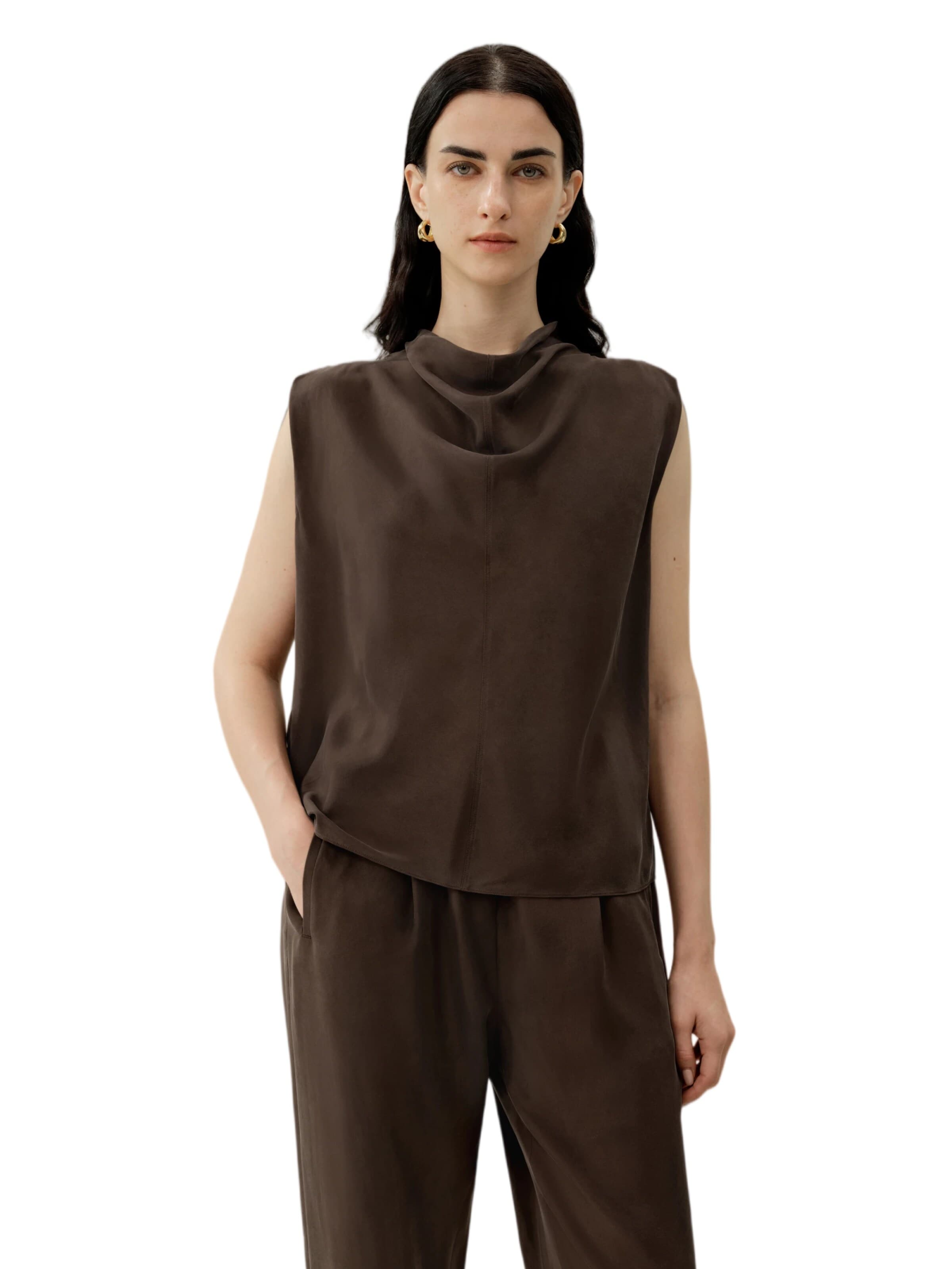 Lilysilk Blouse 'Ärmelloses Top aus leichter Seide-Habotai' in Bruin
