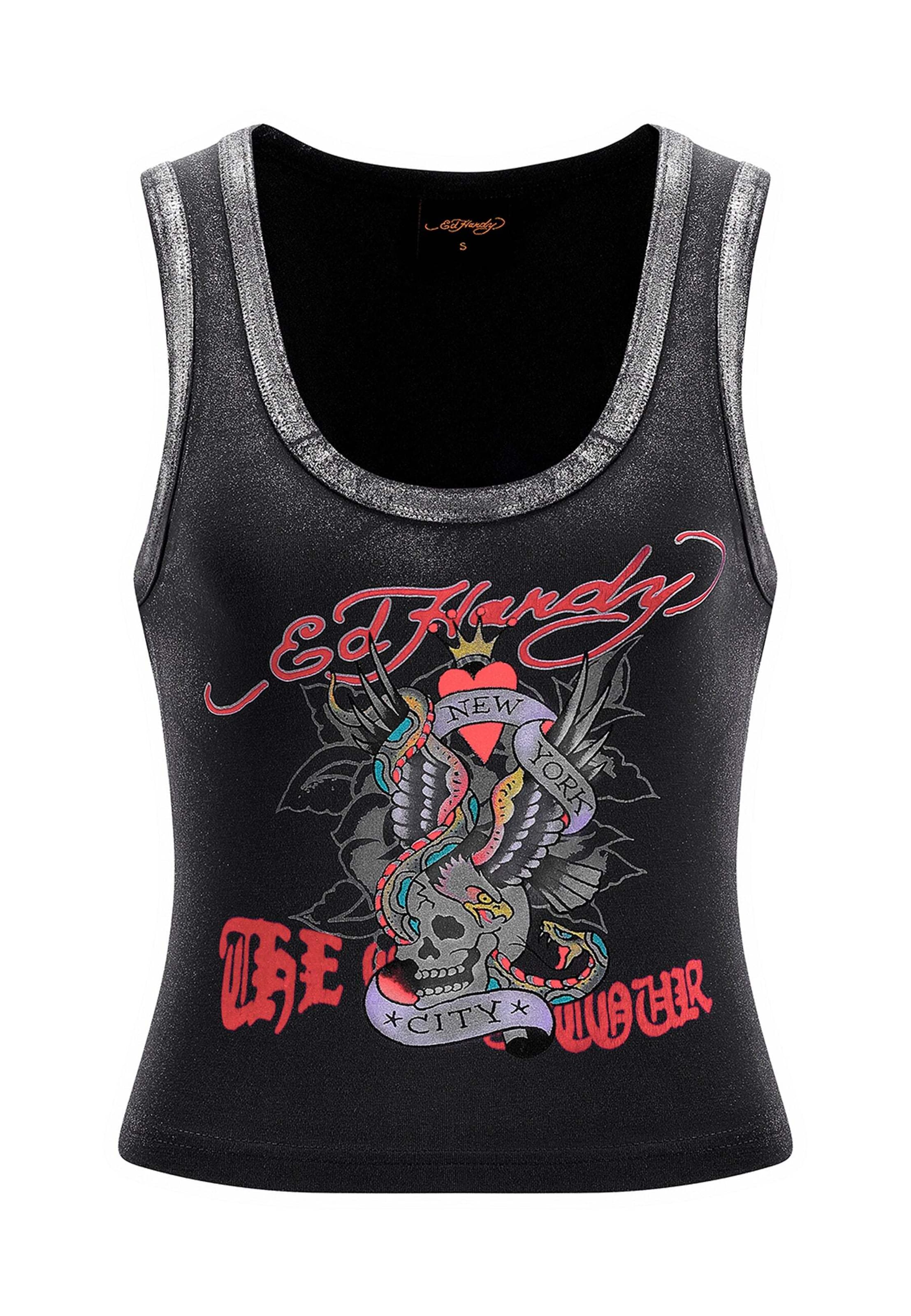 Ed Hardy Τοπ 'Ed Nyc Skull Tour' σε μαύρο: μπροστά