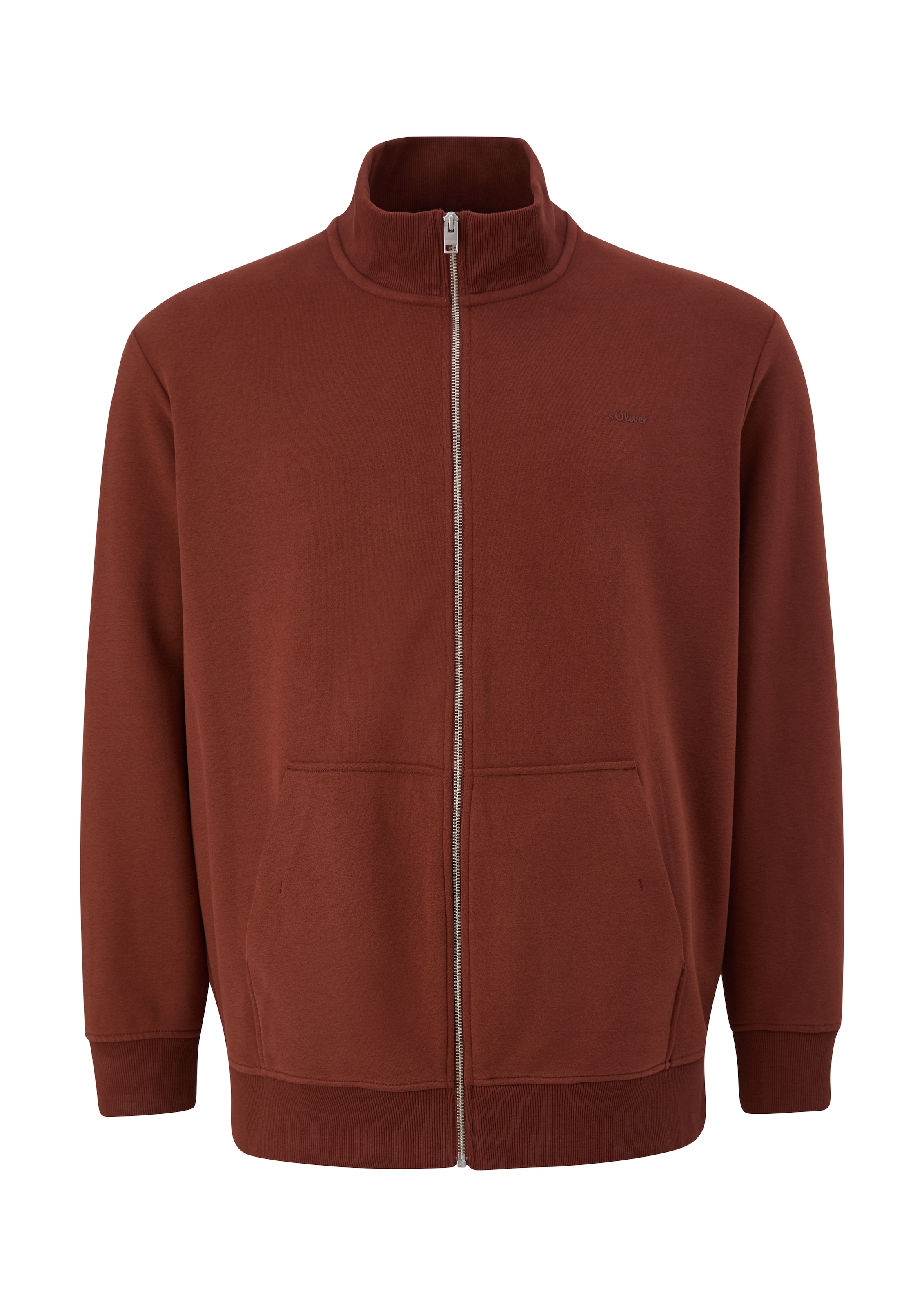 s.Oliver Men Big Sizes Zip-Up Hoodie in Brown: front