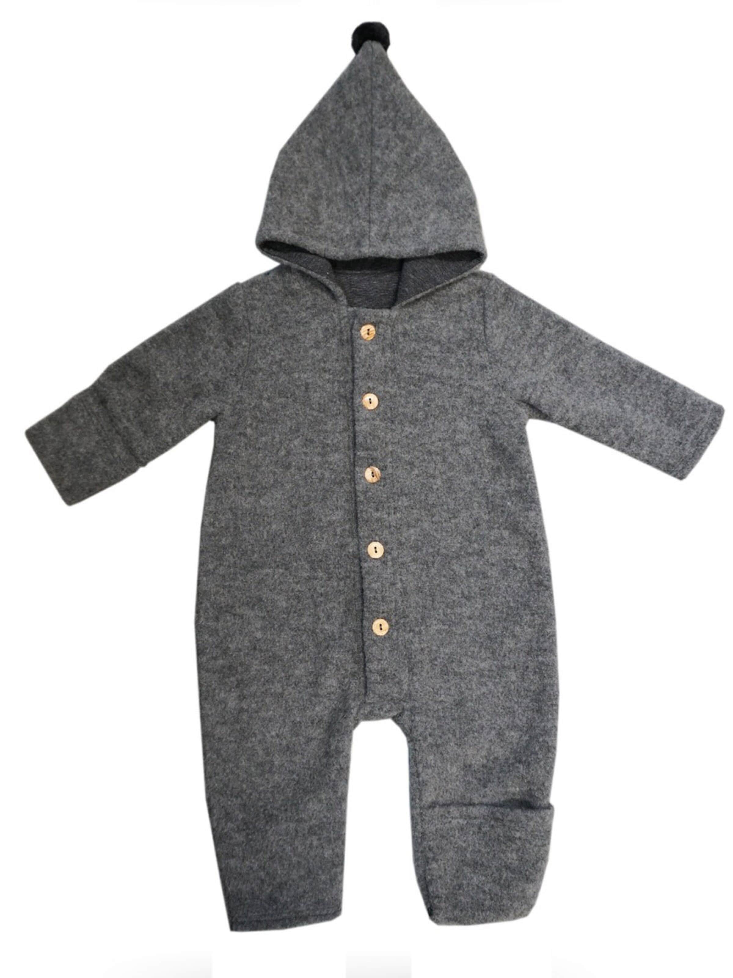 MAXIMO Dungarees 'Overall, Wollfleece Jerseyfutter, Knöpfe, Pompon' in Grey: front
