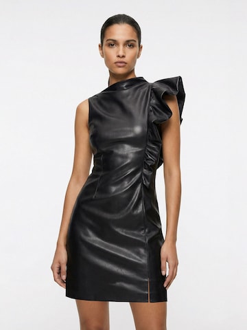 AVENUE N°29 Kleid 'Eco Leather Asymmetrical Mini Dress With Ruffle'‌ in Schwarz