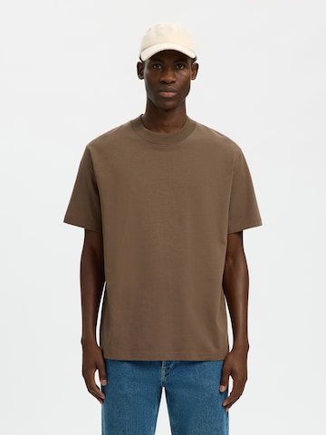 SELECTED Μπλουζάκι 'SLHCOLMAN' σε καφέ: μπροστά