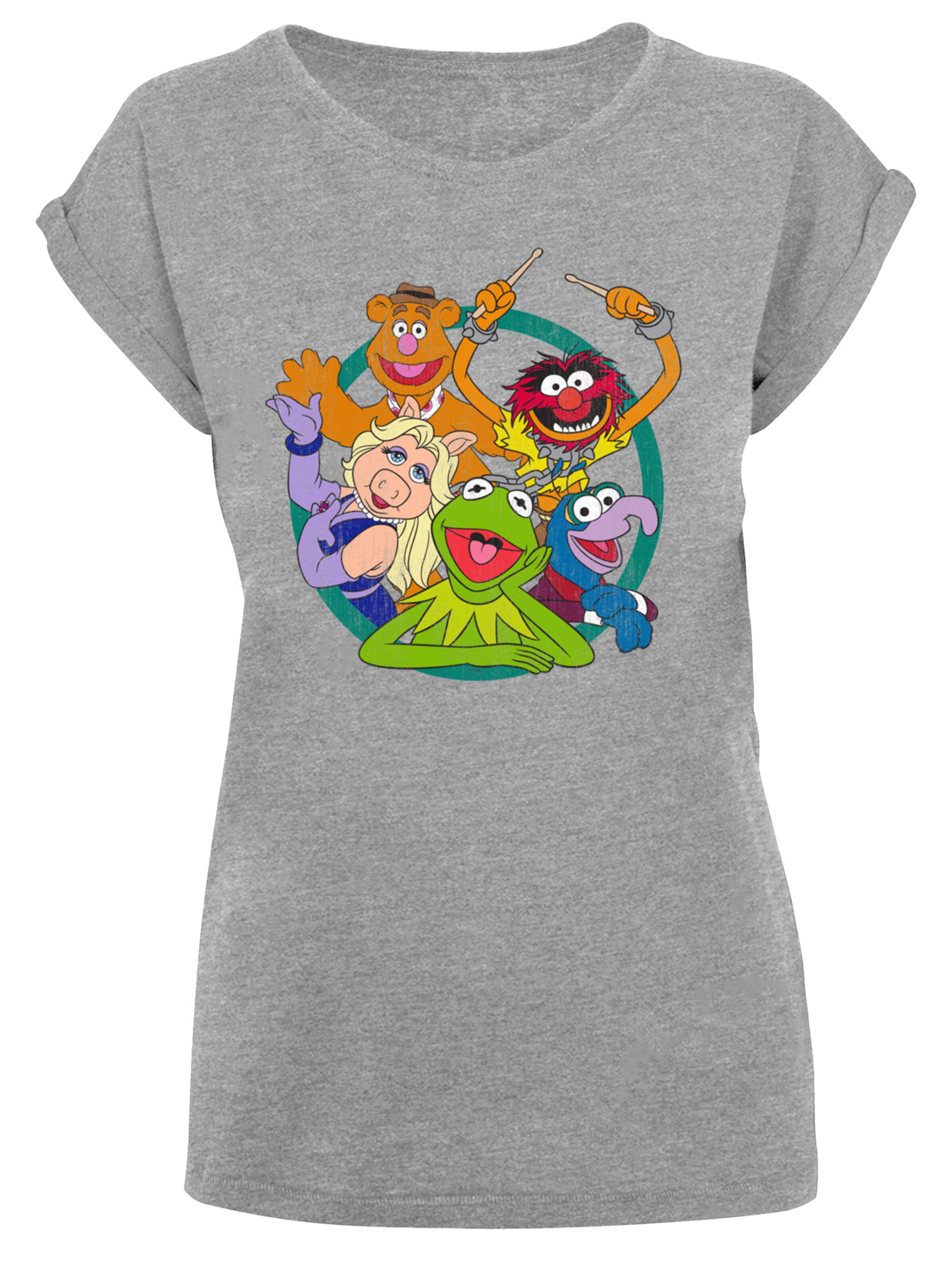 F4NT4STIC Shirt 'Disney Die Muppets Group Circle' in Grijs: voorkant