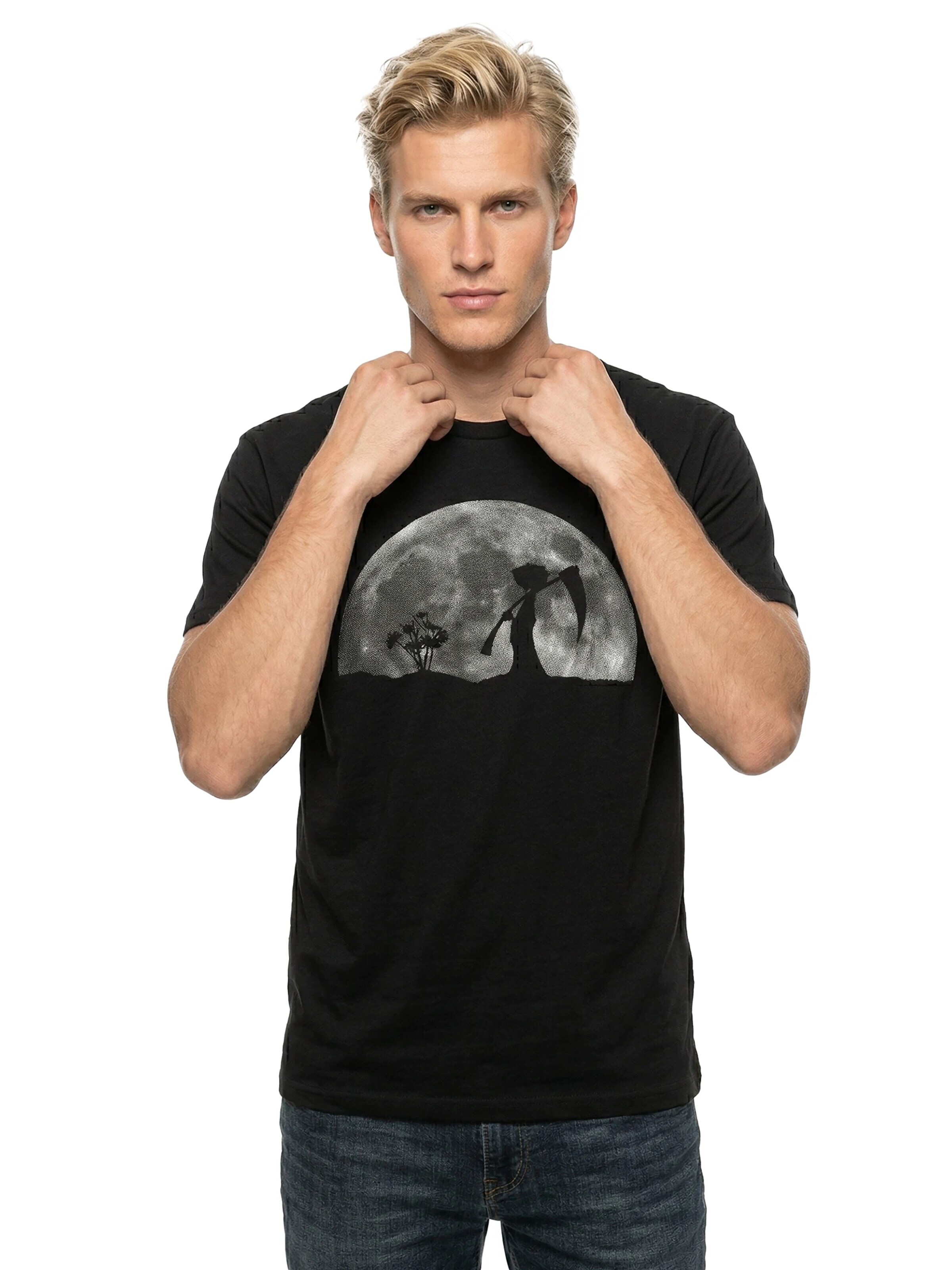 MAKAYA Shirt 'Tod im Mondschein' in Black