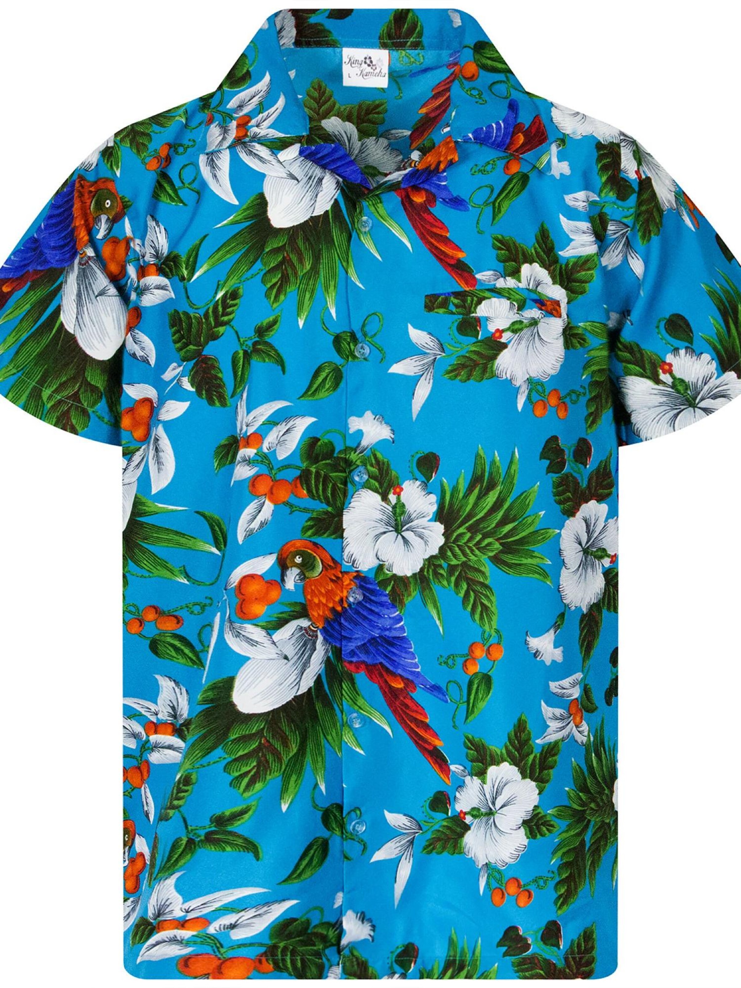 King Kameha Shirt 'Cherryparrot' in Blue: front