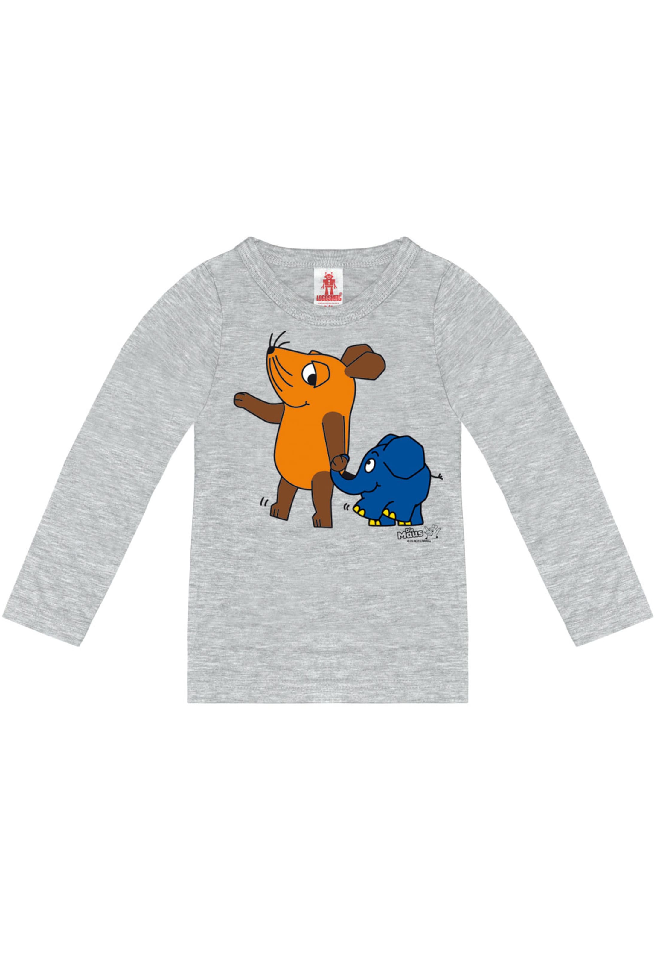 LOGOSHIRT Shirt 'Maus & Elefant' in Grau: Vorderseite