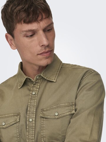 Only & Sons Comfort fit Button Up Shirt 'Bane' in Brown