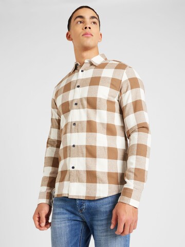 Only & Sons Slim fit Button Up Shirt 'GUDMUND' in Brown: front
