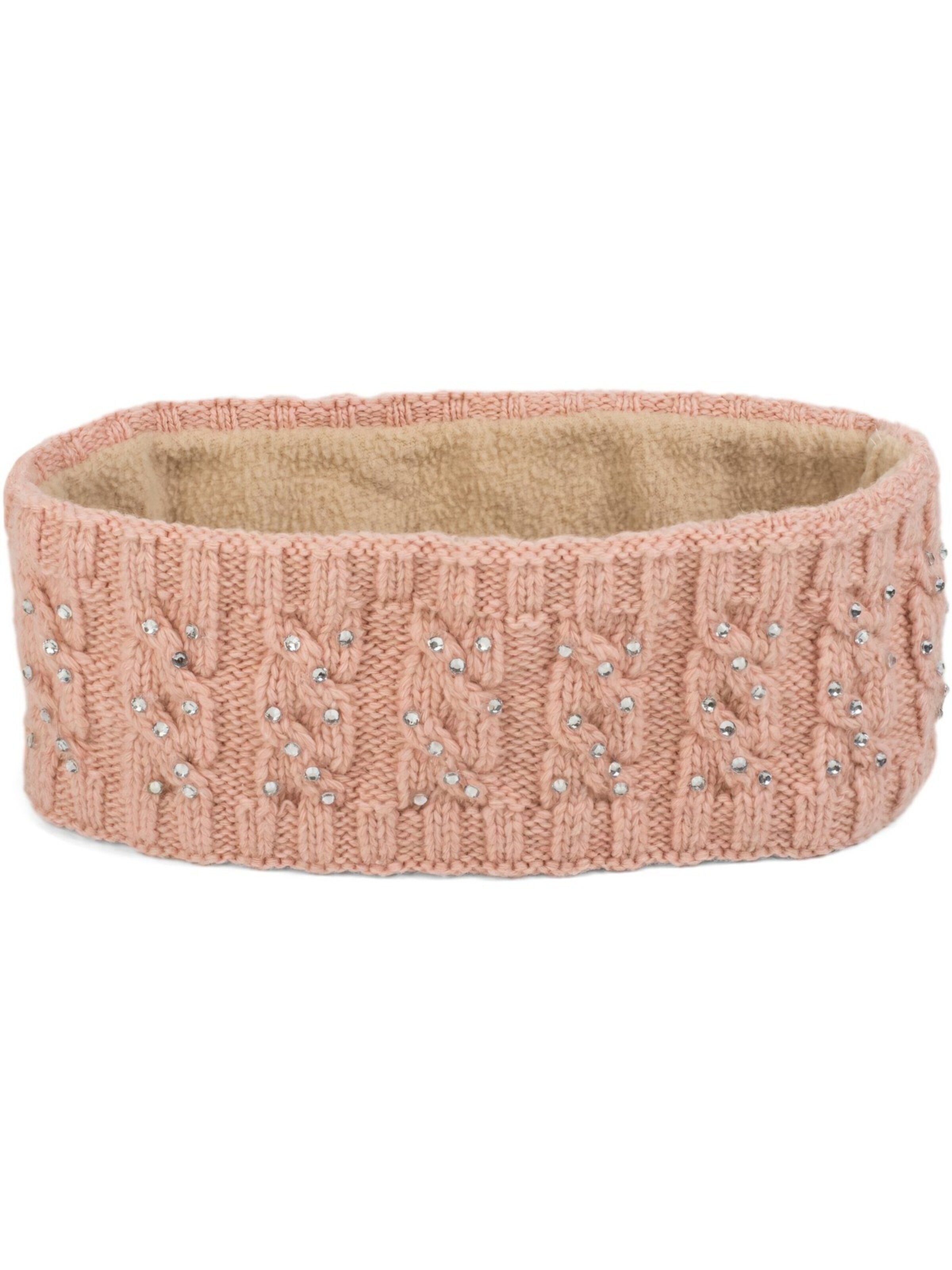 styleBREAKER Headband 'Strick Stirnband mit Strass & Zopfmuster' in Pink: front