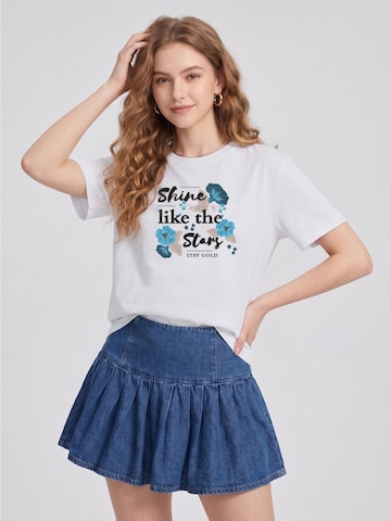 T-shirt 'Women Vintage Blue Flower Shine like the Stars Literary Print T-Shirt' LapaPlus en blanc