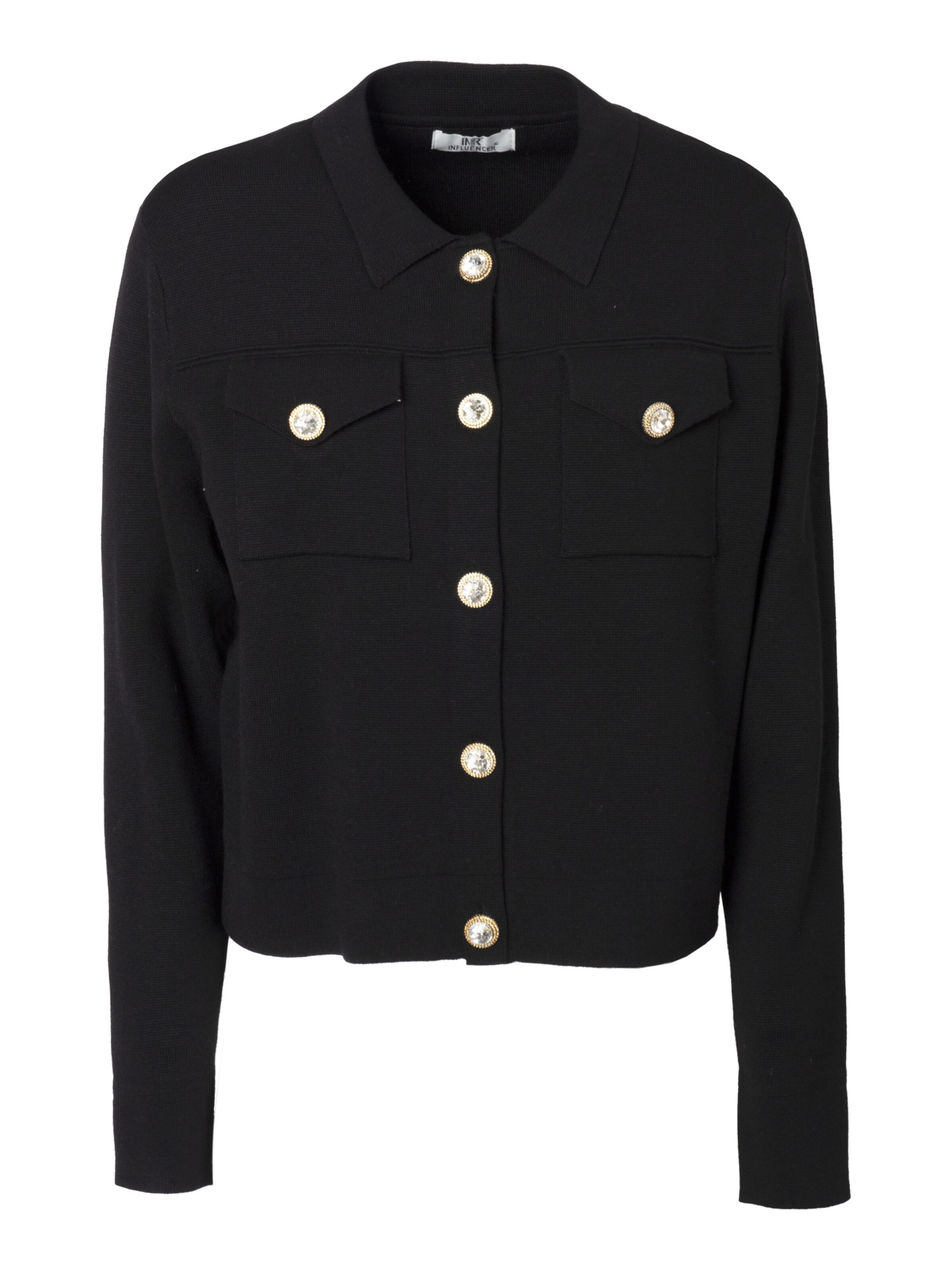 Influencer Πλεκτή ζακέτα σε μαύρο: μπροστά