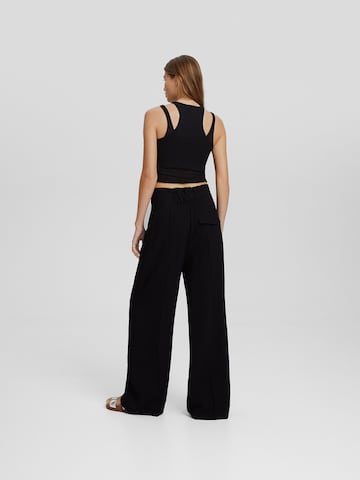 Bershka Wide leg Bandplooibroek in Zwart