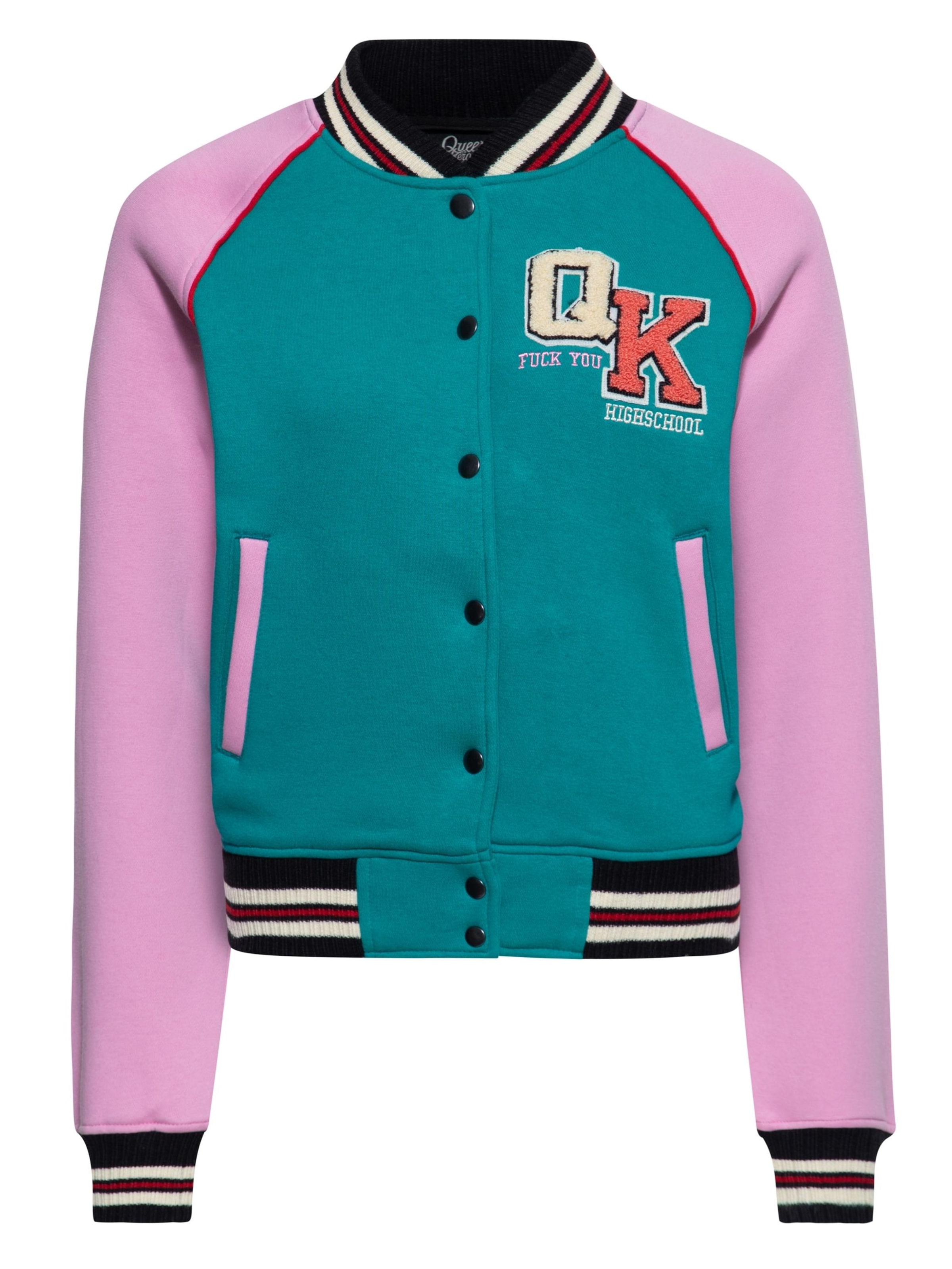 Queen Kerosin Between-Season Jacket 'Lucky Cat' in Green: front