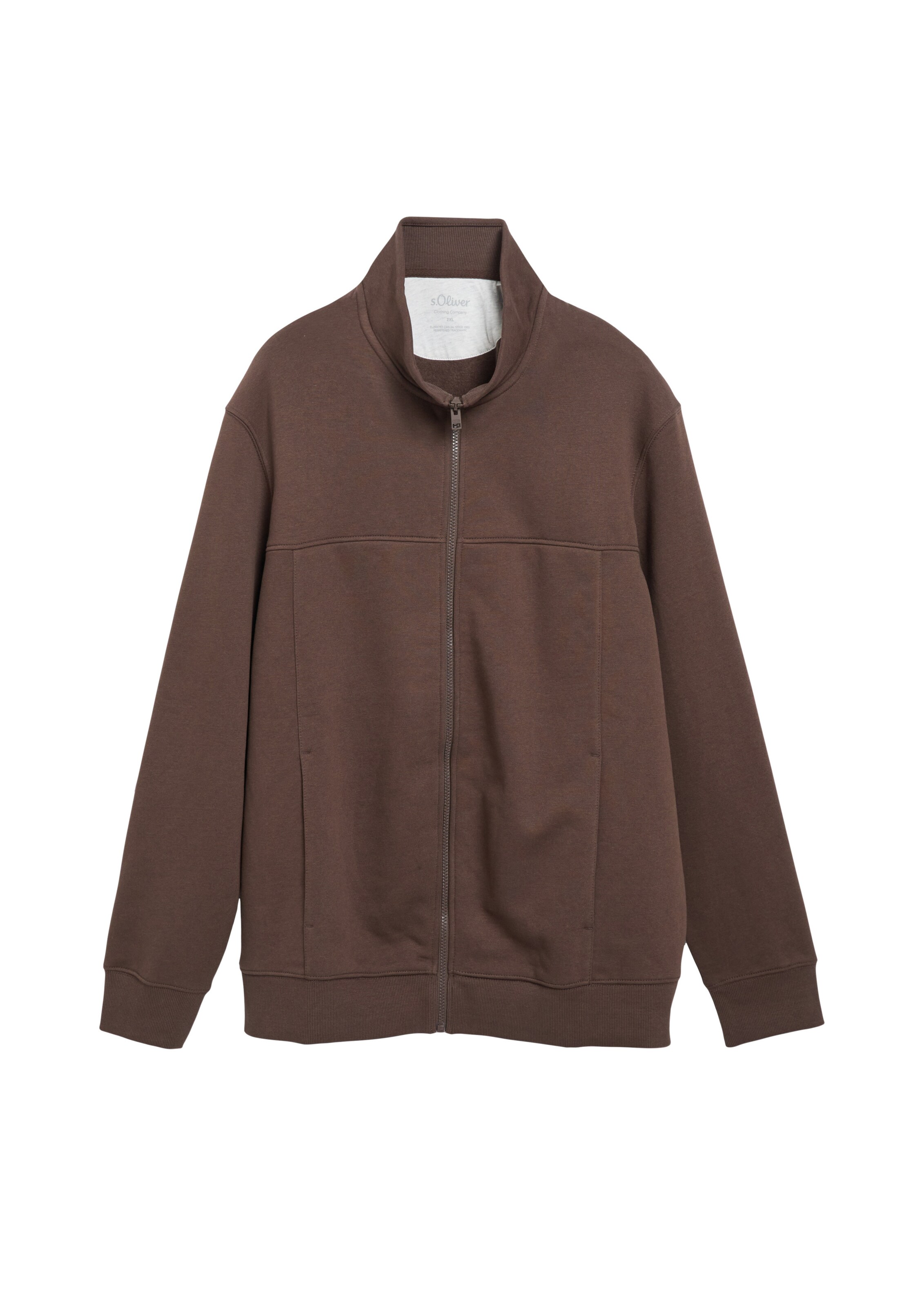 s.Oliver Men Big Sizes Zip-Up Hoodie in Brown: front