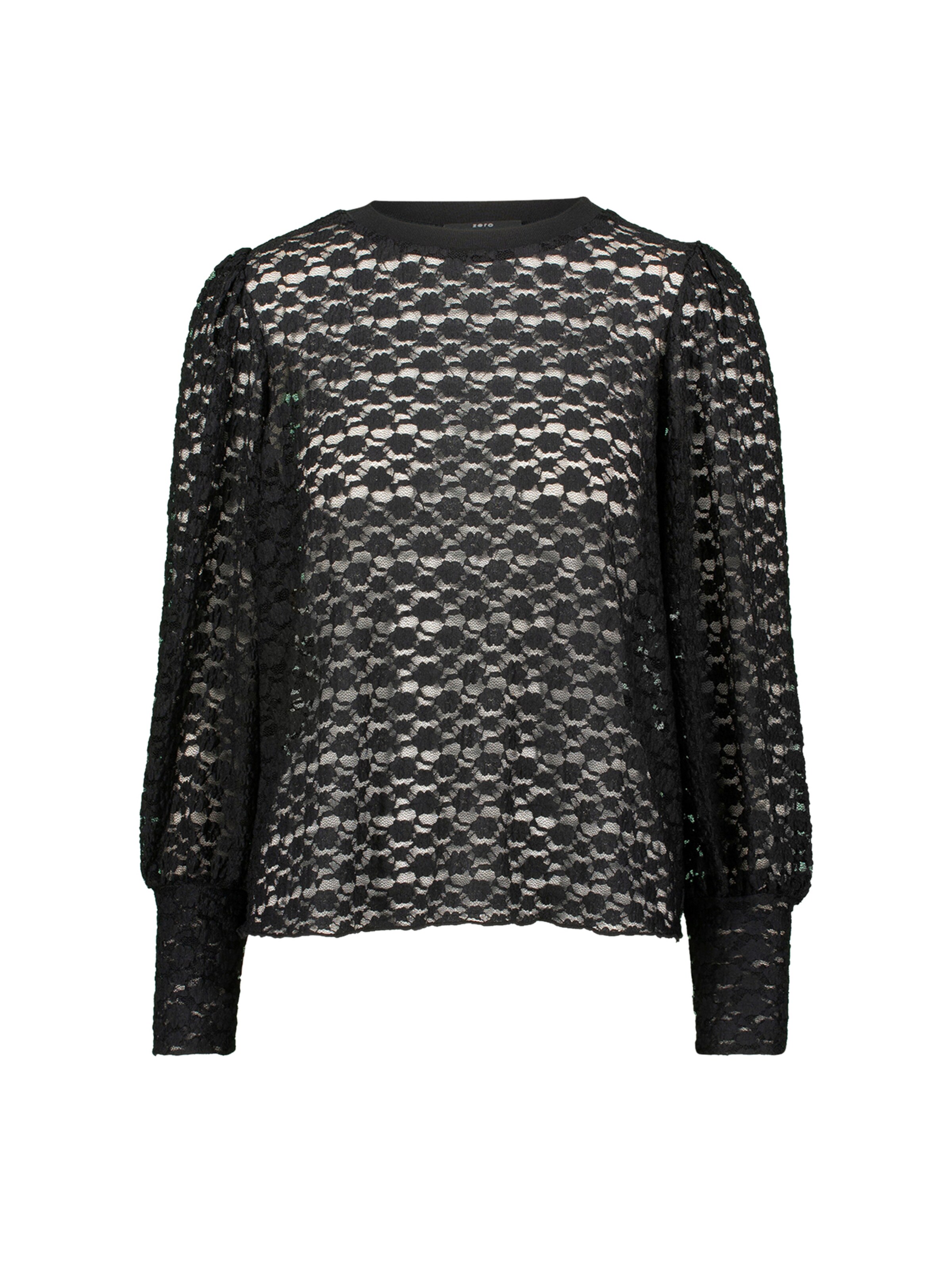 zero Spitzenbluse mit Rundhalsausschnitt in Schwarz: Vorderseite