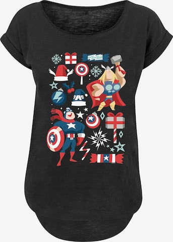 F4NT4STIC Shirt 'Marvel Universe Thor And Captain America Christmas Day' in Zwart: voorkant