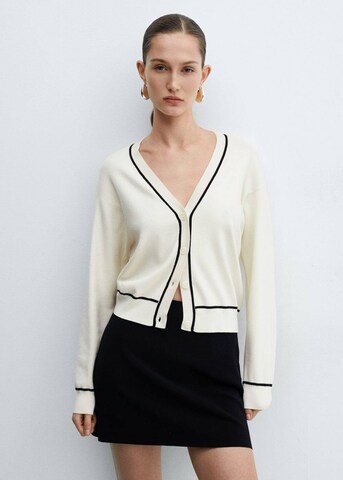 MANGO Knit Cardigan 'Piping' in Beige: front