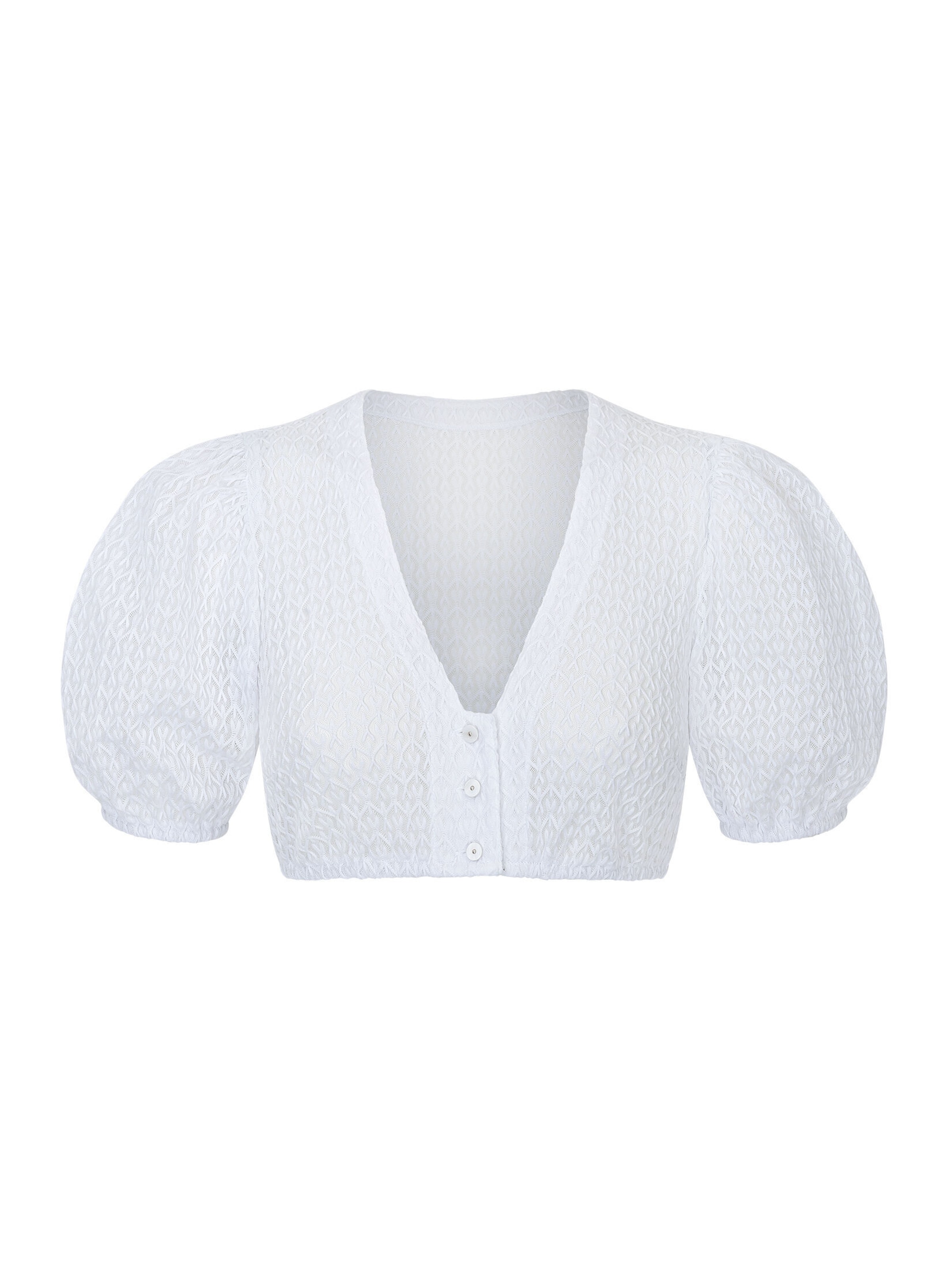 waldorff Dirndlbluse 'Paula' aus feiner Stretchspitze gefertigt in Weiß: Vorderseite