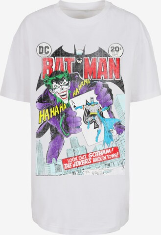 F4NT4STIC Oversized shirt 'Batman Joker Playing Card Cover' in Wit: voorkant