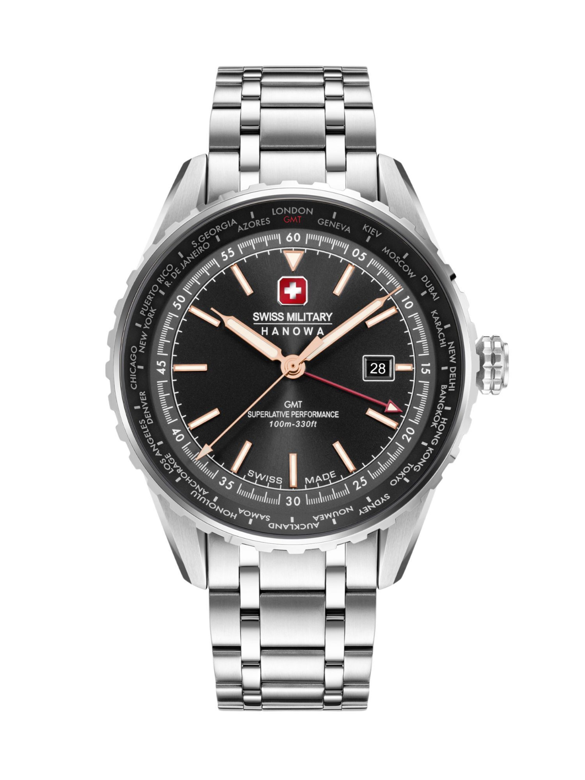 SWISS MILITARY HANOWA Analoog horloge 'Afterburn Gmt' in Zilver: voorkant