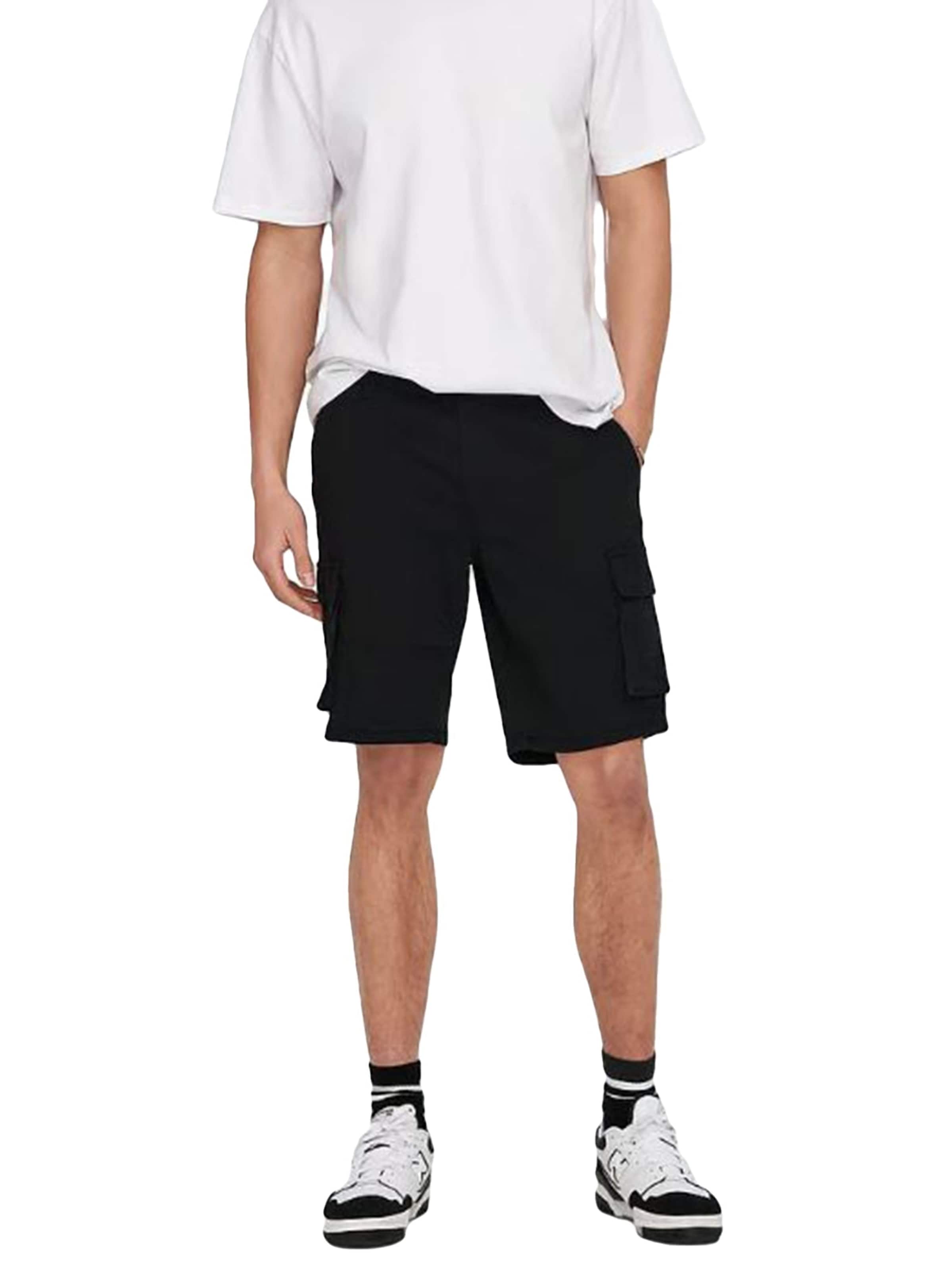 Only & Sons Baggy Broek 'ONSCAM STAGE CARGO SHORTS PK 6689 NOOS BLACK' in Zwart: voorkant