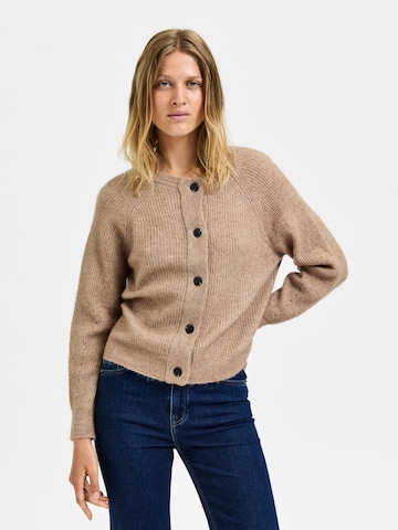 SELECTED FEMME Knit Cardigan 'Lulu' in Brown: front