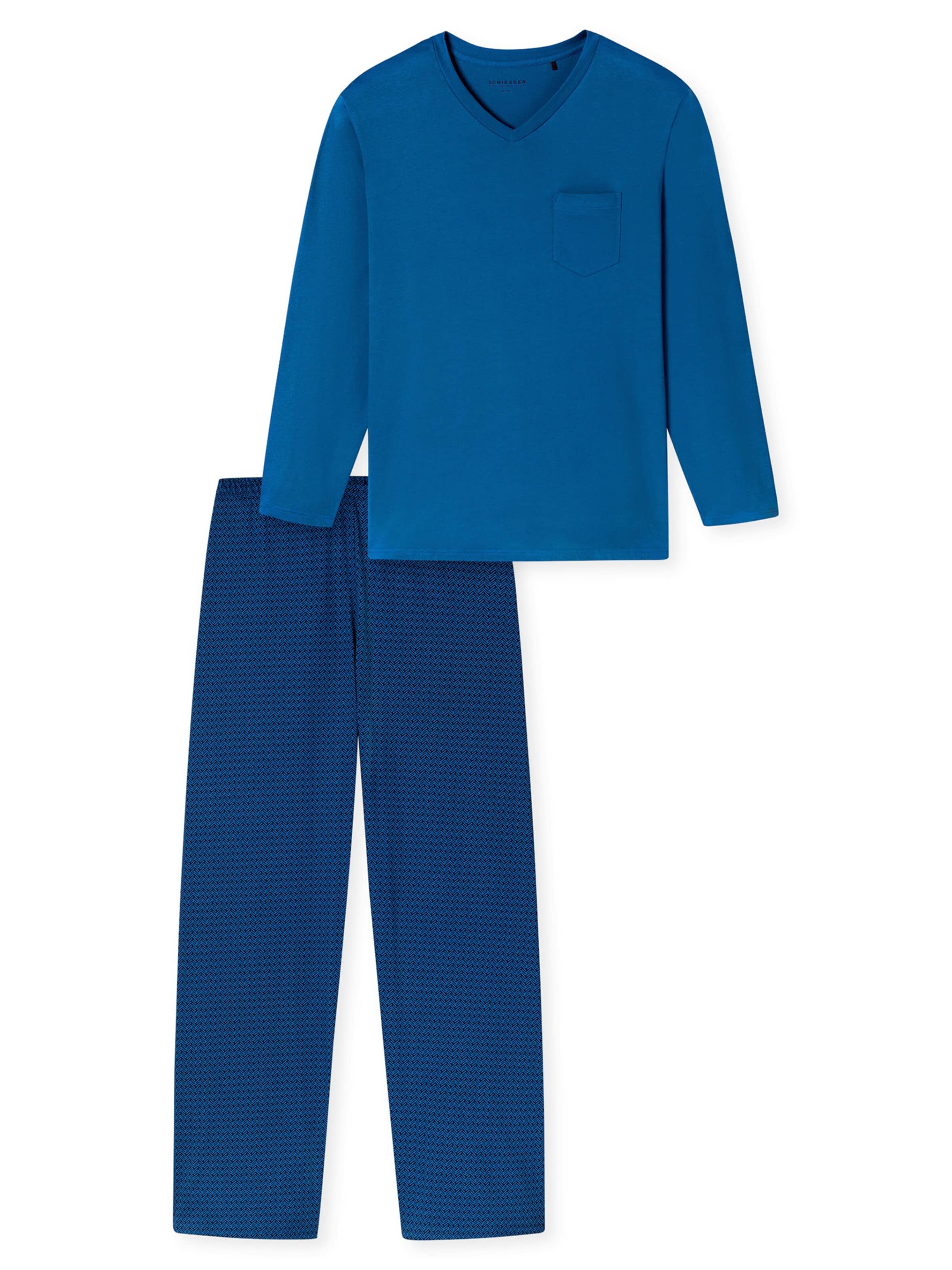 SCHIESSER Pyjama lang ' Comfort Essentials ' in Blauw: voorkant