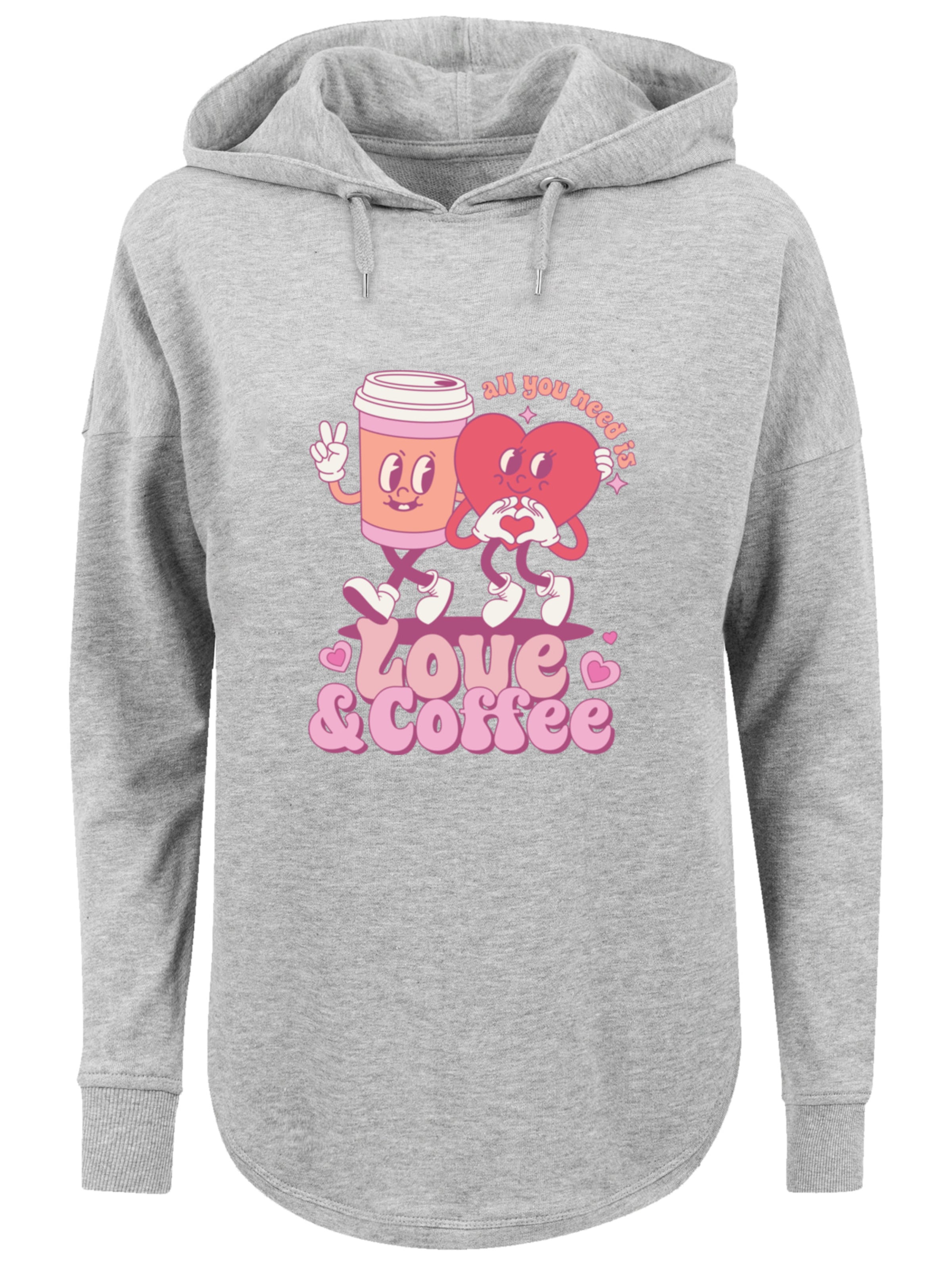 F4NT4STIC Sweatshirt 'Love and Coffe Valentinstag' in Grau: Vorderseite