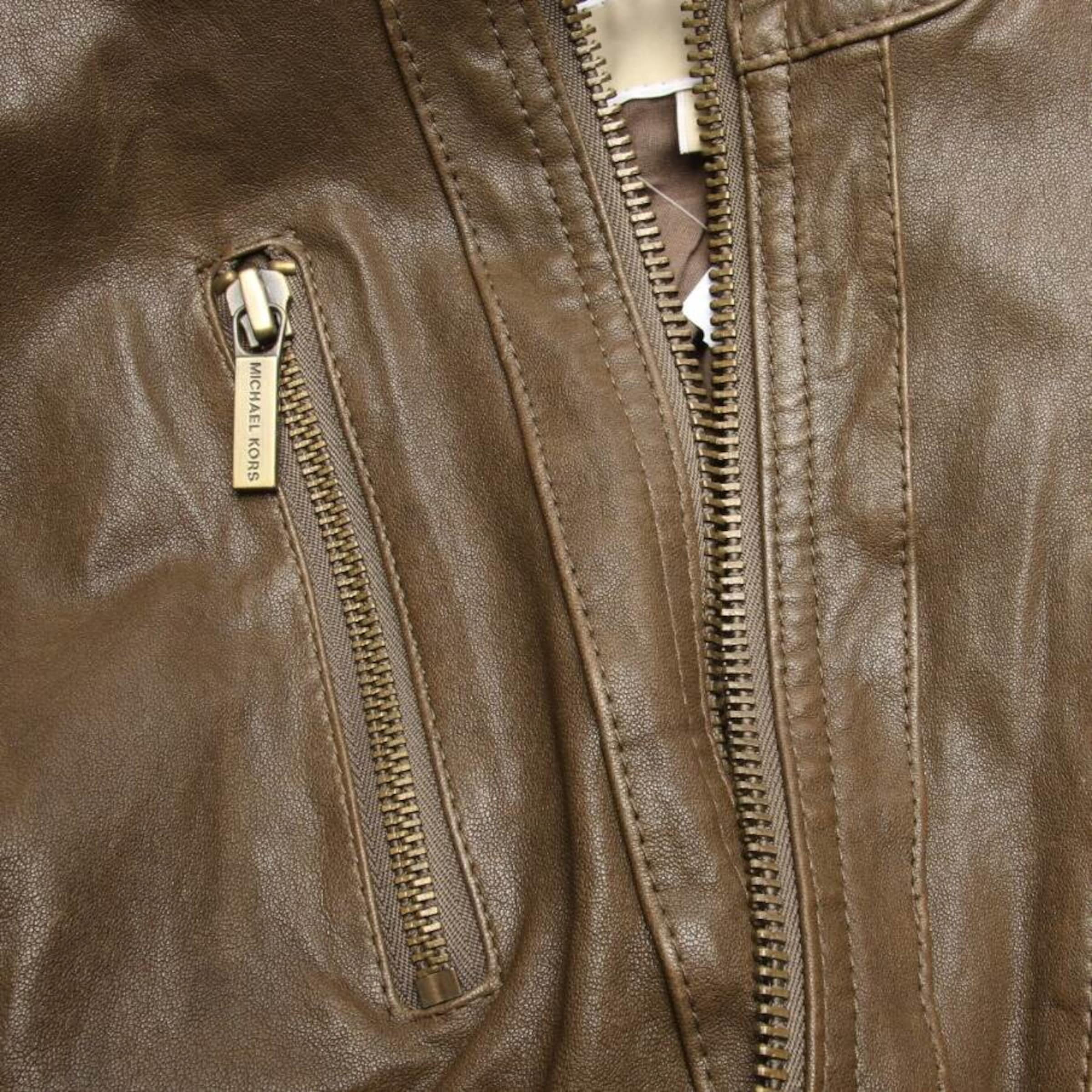 Michael Kors Lederjacke / Ledermantel L in Braun