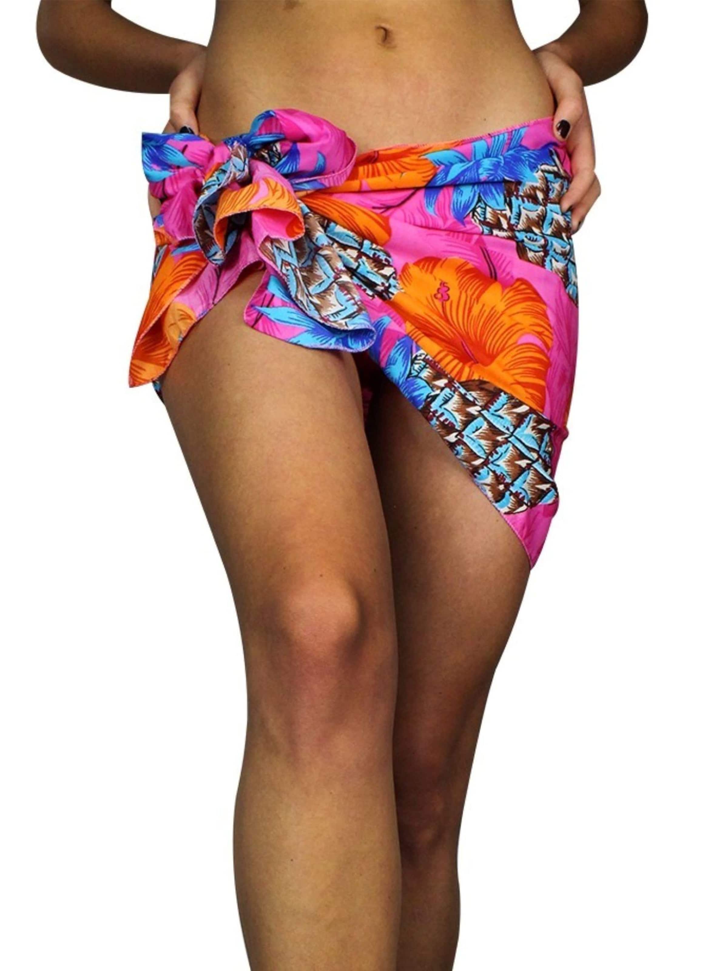 King Kameha Scarf 'Pineapple Hibiscus Shadow Line' in Pink: front