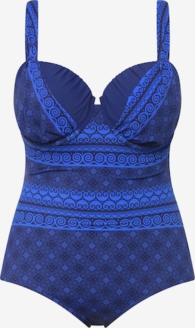 Ulla Popken Minimizer Shaping-badpak in Blauw: voorkant