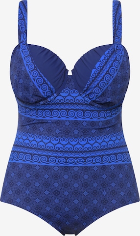 Ulla Popken Minimiser Shaping Swimsuit in Blue: front