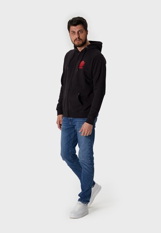 Oldskull Zip-Up Hoodie 'Retro Japan Island' in Black