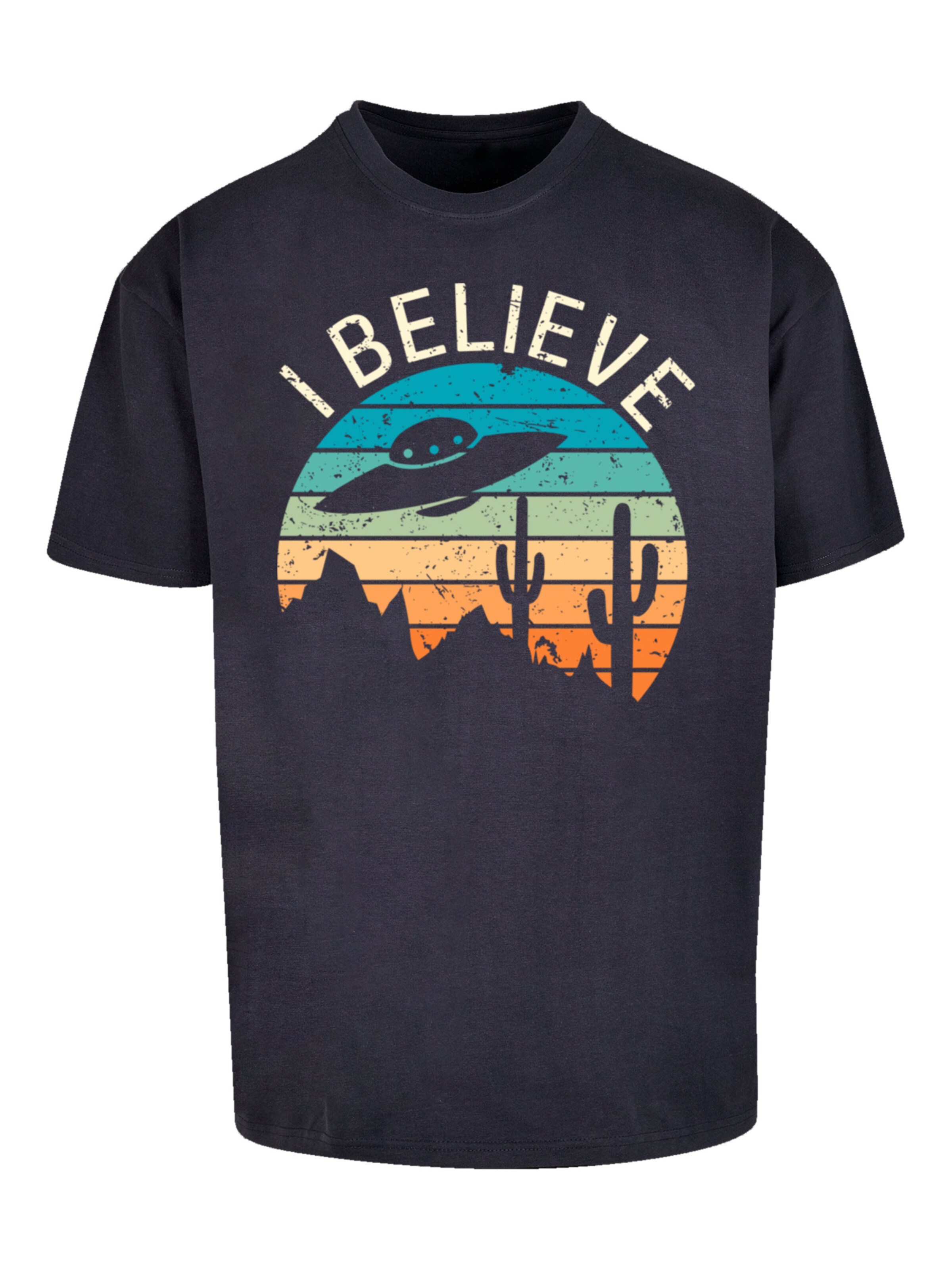 F4NT4STIC Shirt 'I Believe UFO Alien Sonnenuntergang' in Blue: front