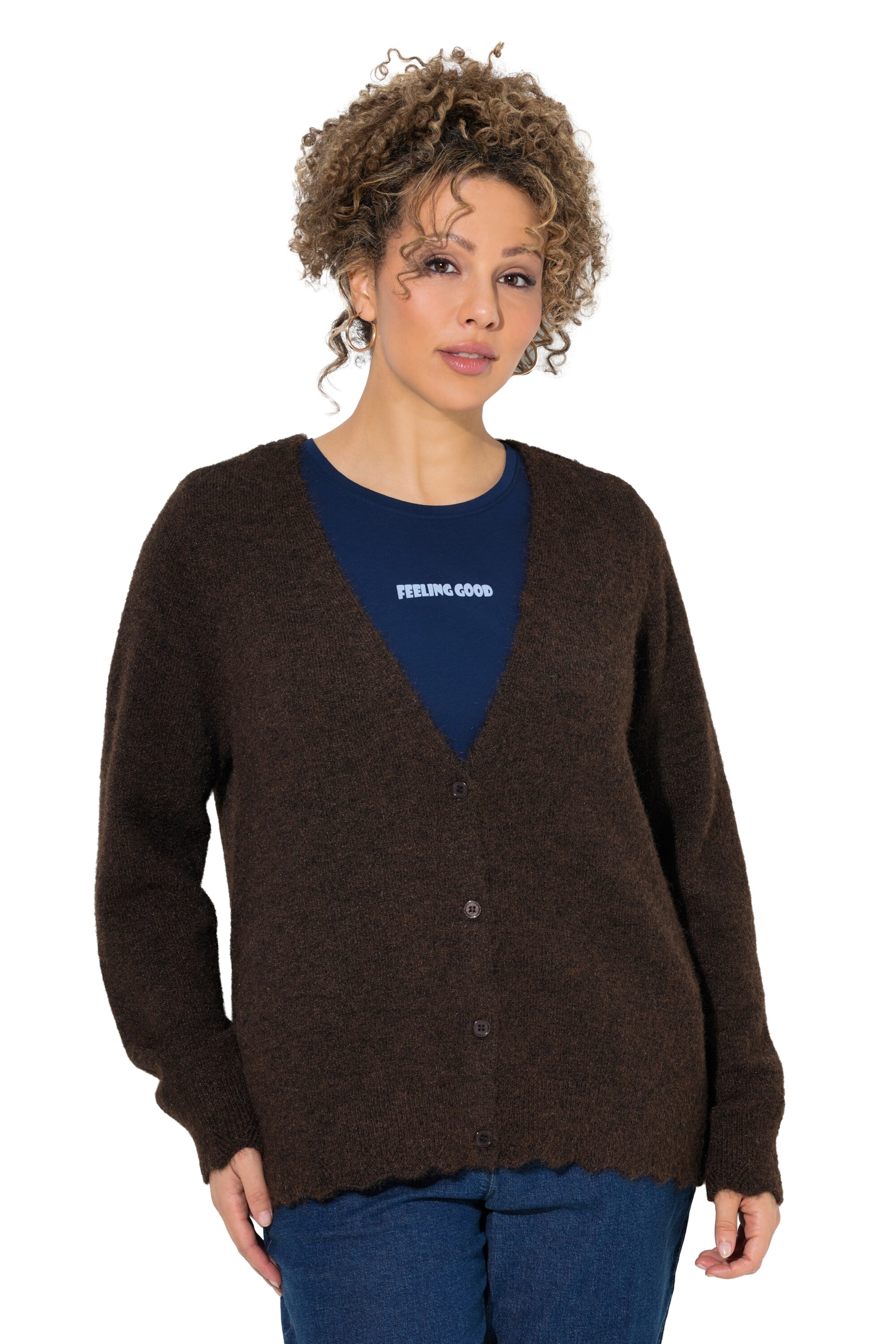 Ulla Popken Strickjacke in Braun: Vorderseite