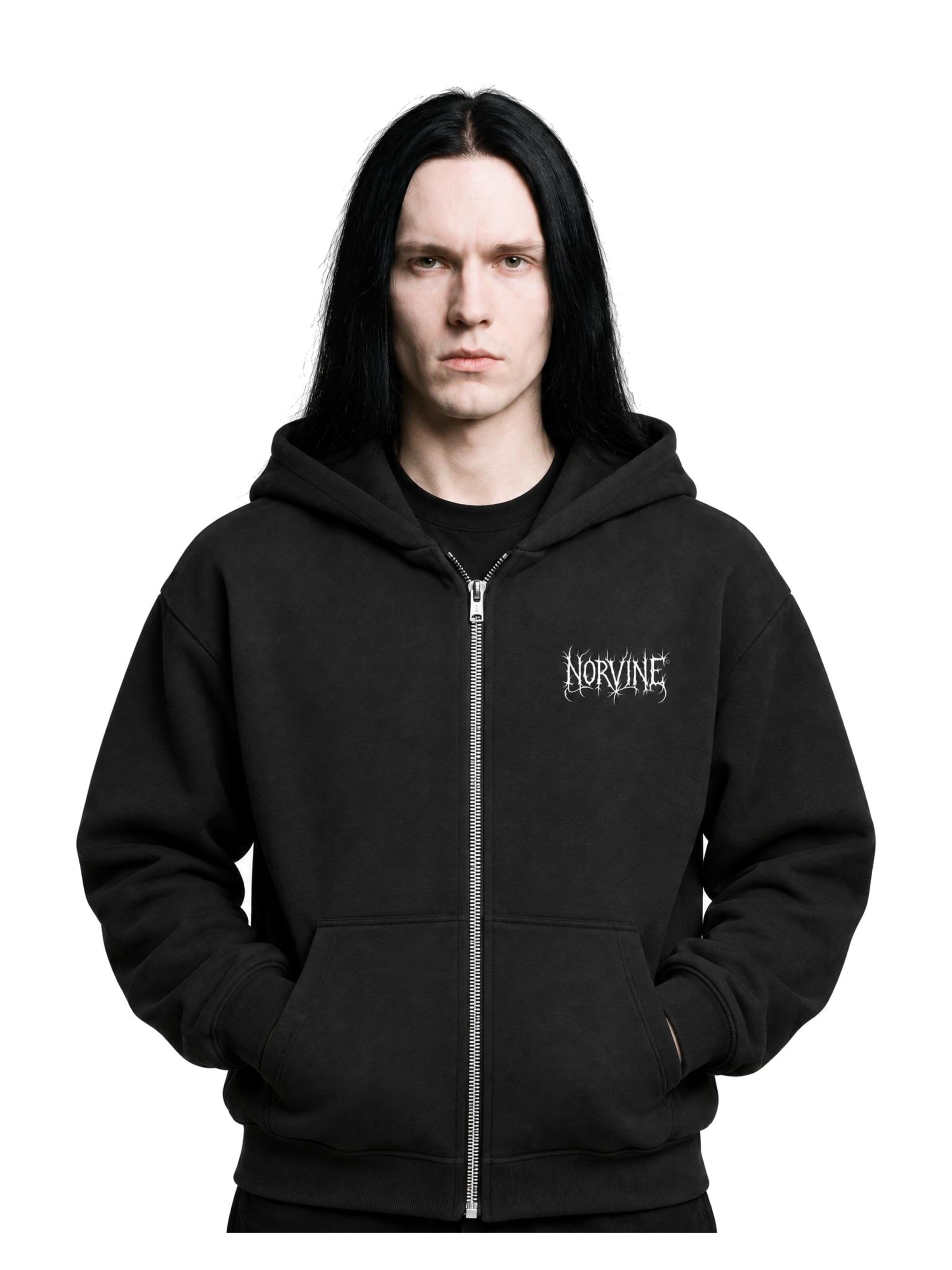 Norvine Sweatshirt 'Norvine Metal Veins Zipped Hoodie Zipper' in Black: front