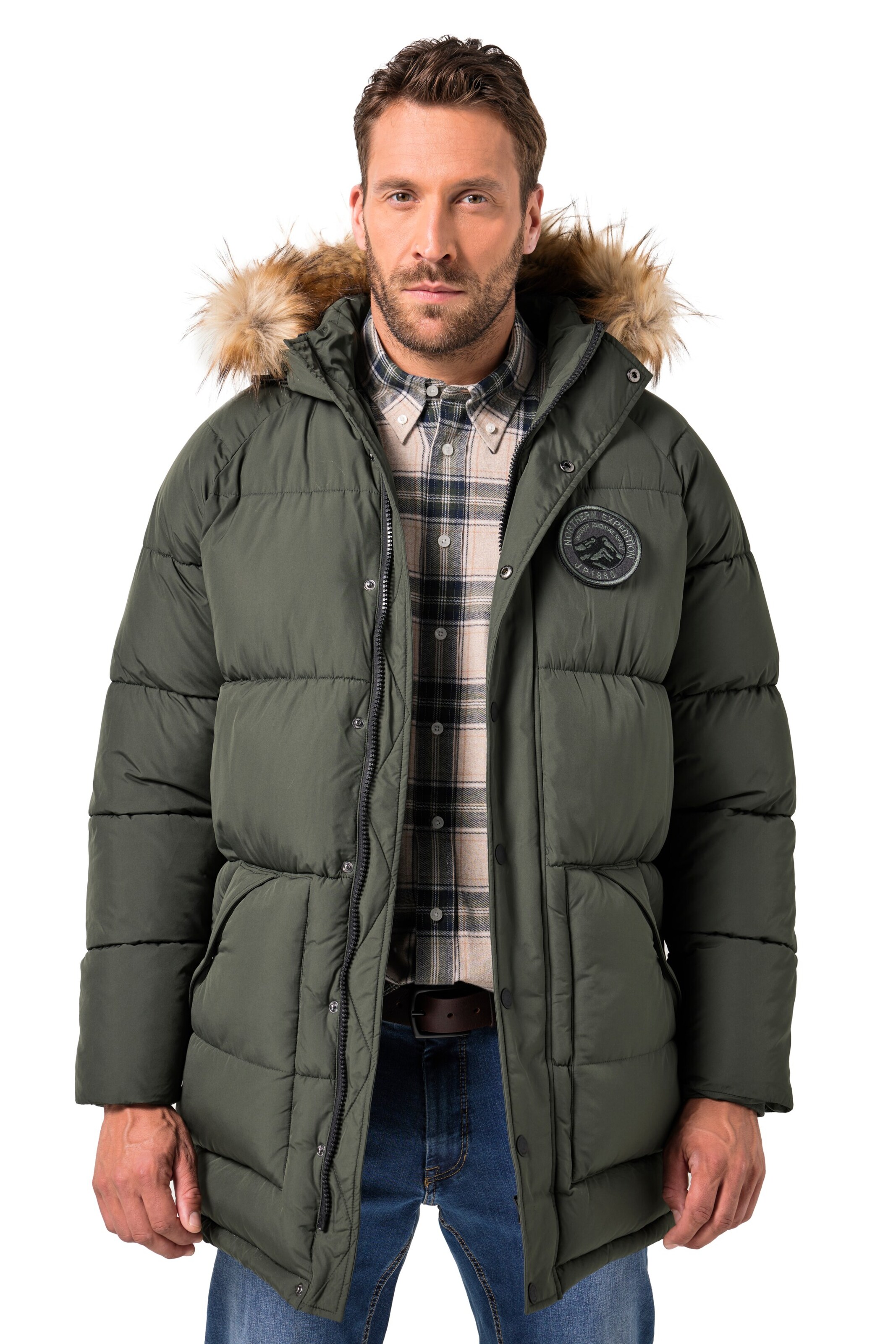 JP1880 Winter Parka in Green: front