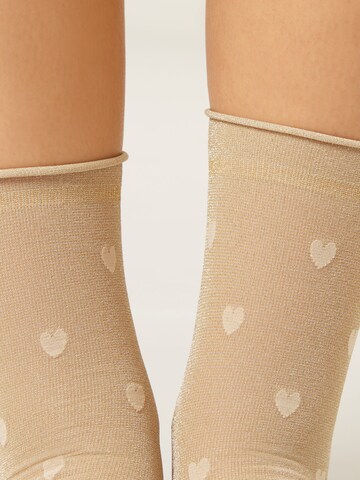 CALZEDONIA Socks 'GLITTER & HEARTS' in Beige