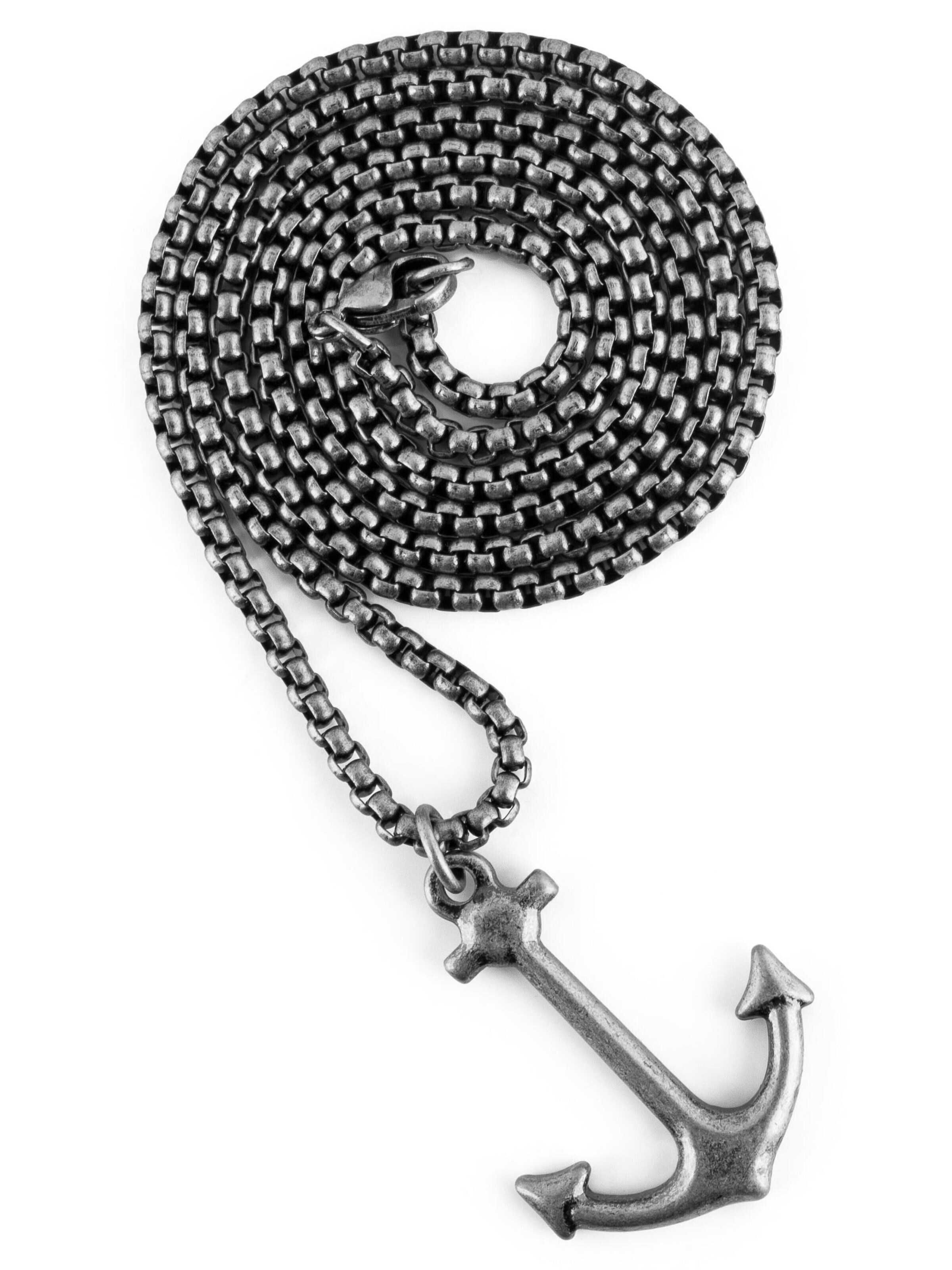 Akitsune Necklace 'Portus Anchor Pendant / Necklace Antique Silver 70 cm' in Silver